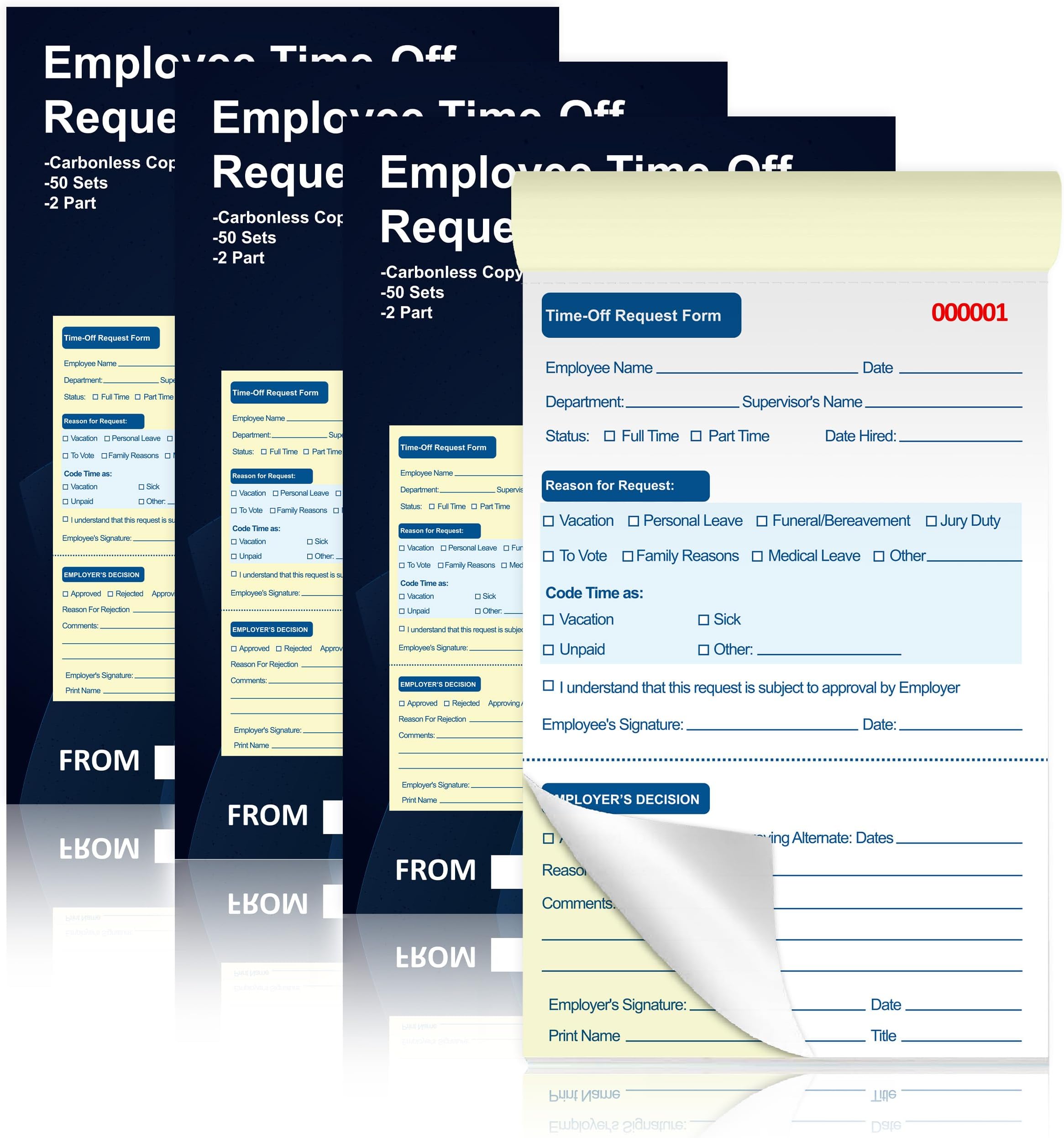- 200 Sets Employee Time Off Request Forms Carbonless Duplicate Book 5.5x8.3 Inches Sequential Numbered for Office Employee Leave Management (4)