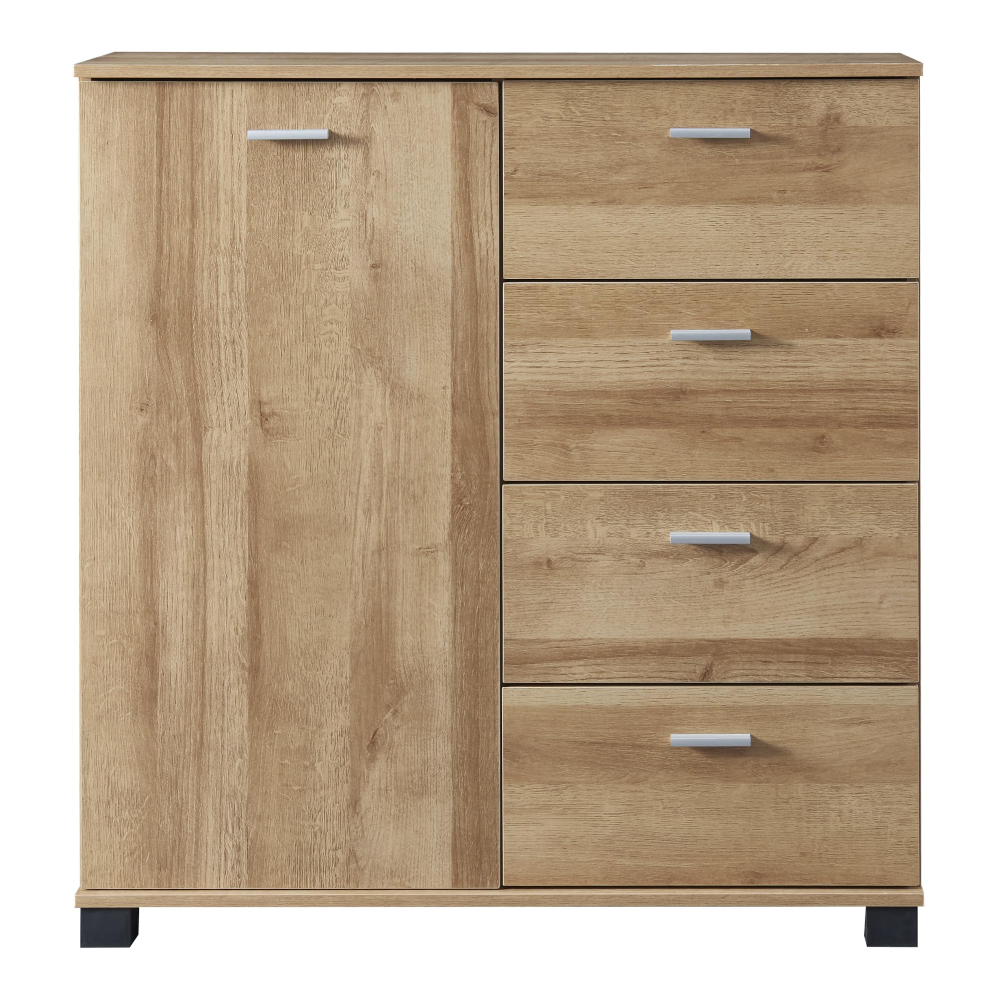 [en.casa] Aparador Döbritz con Puerta 4 Cajones y 2 Estantes Internos Regulables en Altura Armario Zapatero Mueble Zapatero Aglomerado 76 x 80 x 28 cm - Efecto Roble