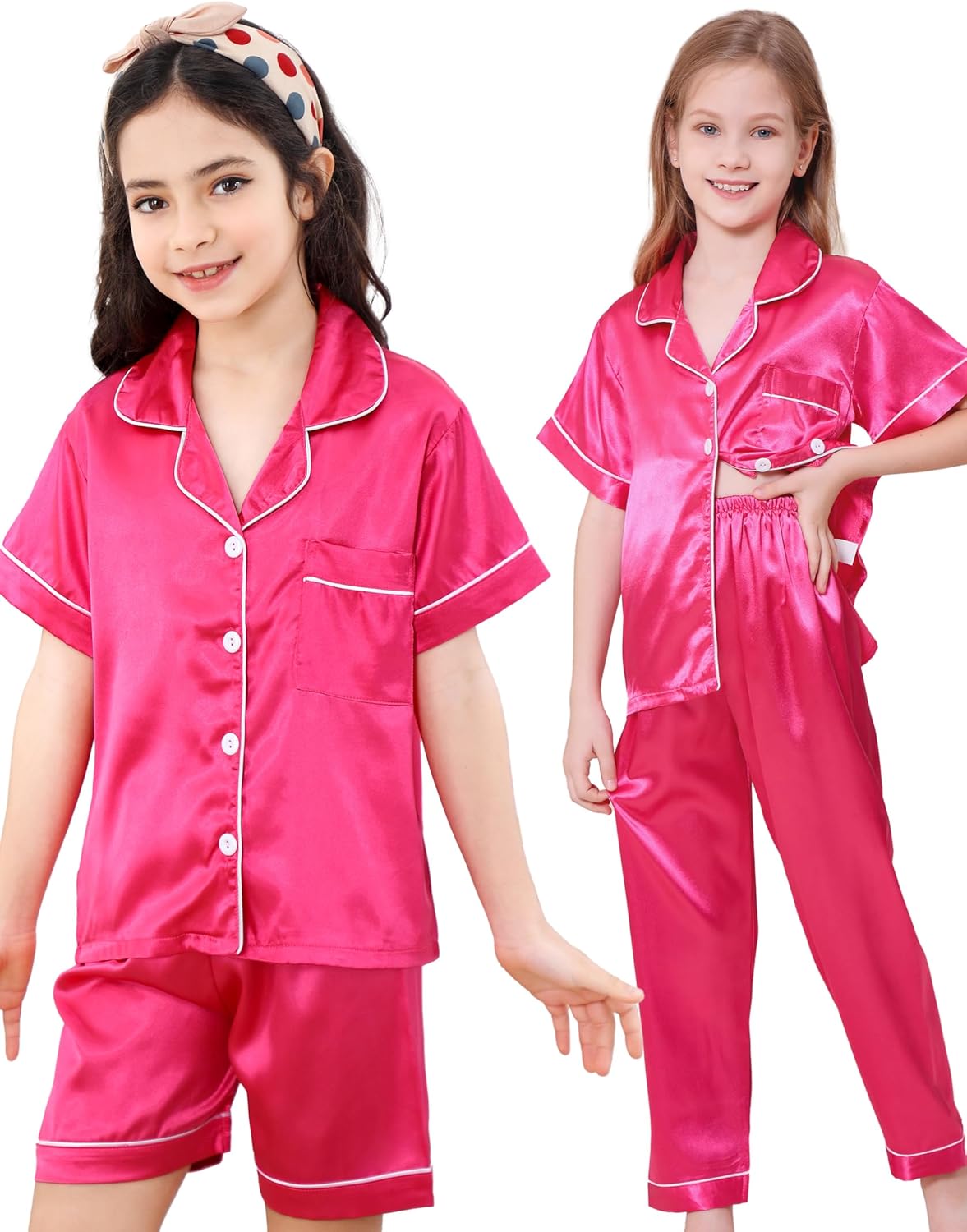 DIPUG 3 Piece Girls Silk Pajamas Set Soft Satin PJs Sleepwear for Comfortable Nights - Image 2