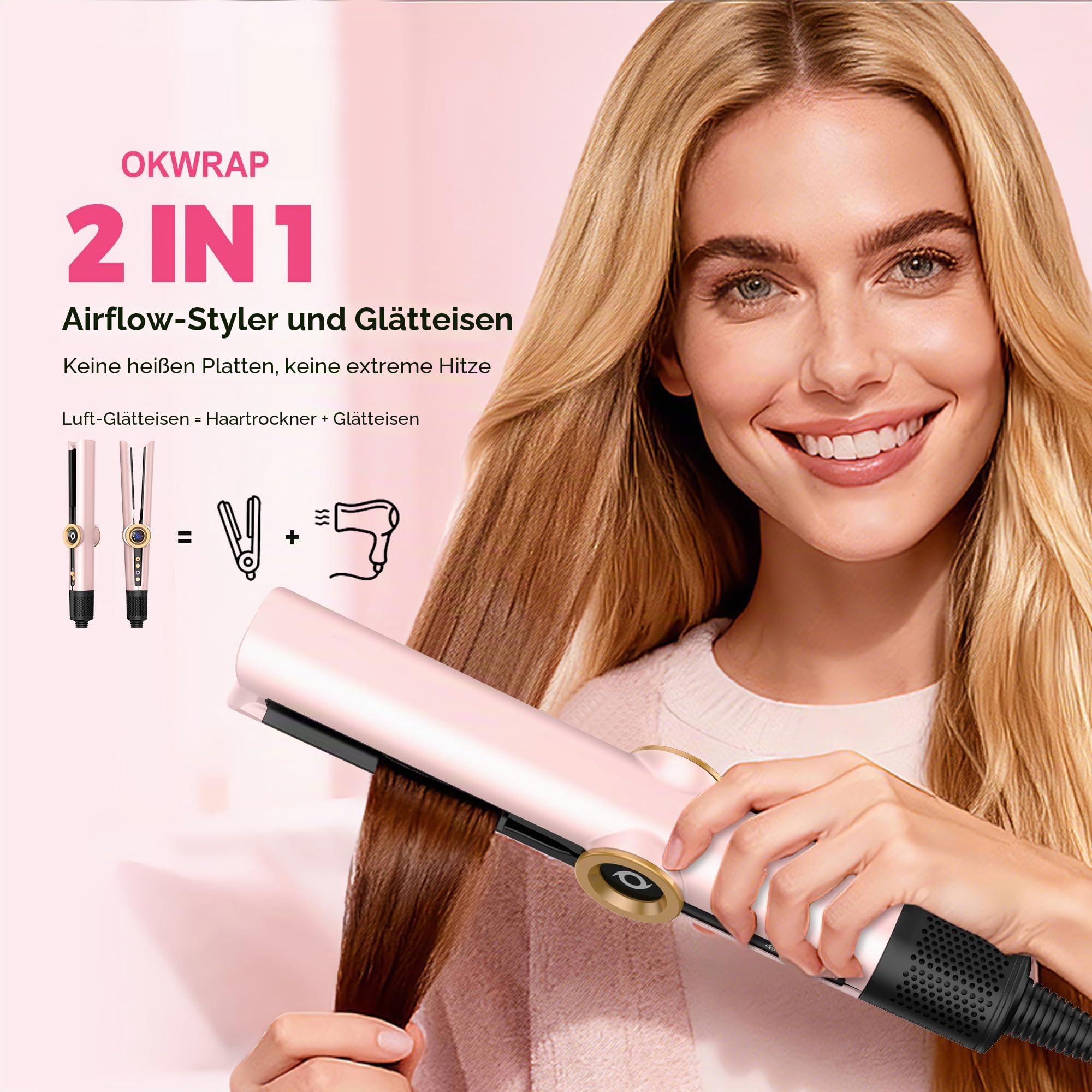 OKWRAP Air Straightener 110000RPM Föhn Glätteisen Haarglätter mit Luft1200W | Air Straightener 110000RPM, Föhn Glätteisen, Haarglätter mit Luft 1200W, Glätteisen mit Föhn Nasse Haare Keine Hitzeschäden