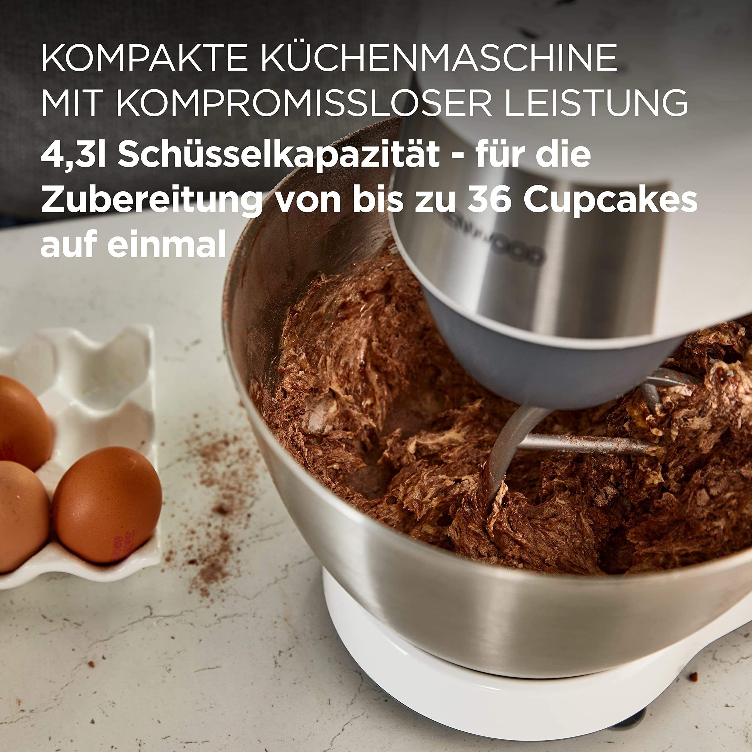 Kenwood Prospero+ KHC29.H0WH Küchenmaschine, 4,3 l Edelstahl Schüssel, 1000 Watt, inkl. 9-teiligem Zubehör-Set mit Zerkleinerer, Acryl-Mixaufsatz, Zitruspresse und mehr, Weiß