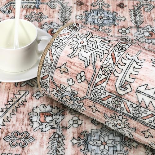 Miniatura 3 de COZYLOOM Alfombra lavable de 8 x 10 pies, estilo vintage, bohemio, para interiores, suave, plegable, delgada, alfombra oriental con parte trasera