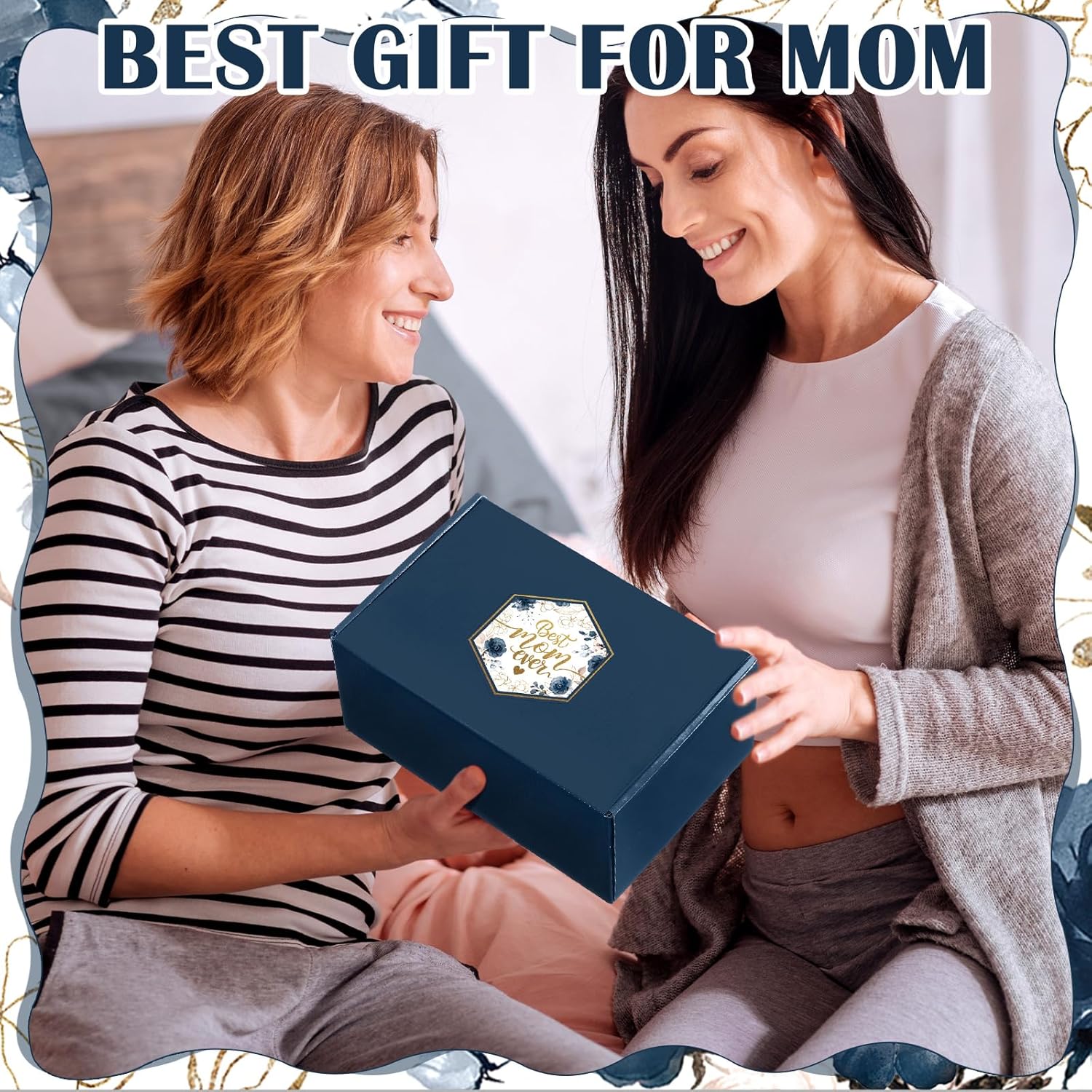 Chuangdi 6 Pcs Christmas Gifts Set for Mom Wife Best Mother Ever Gift Ink Floral 20oz Tumbler Cosmetic Bag Scented Candle Keychain from Son Daughter for Birthday Christmas Mother's Day(Dark Blue) - Image 5