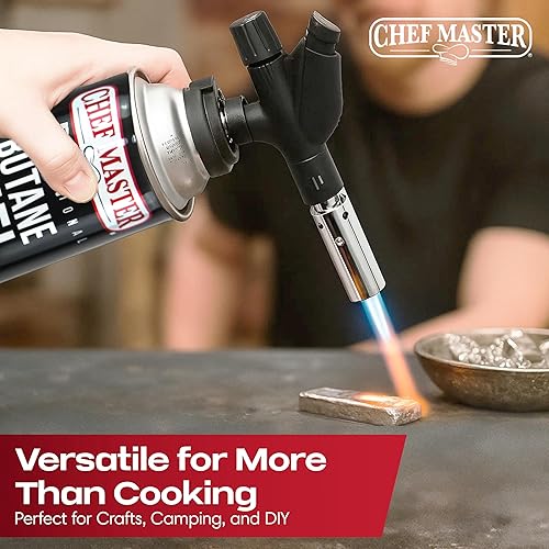 Miniatura 8 de Chef Master El soplete de butano 90014 incluye 4 recipientes de combustible, soplete de cocina de chef, se adapta a latas de butano de 8 onzas,