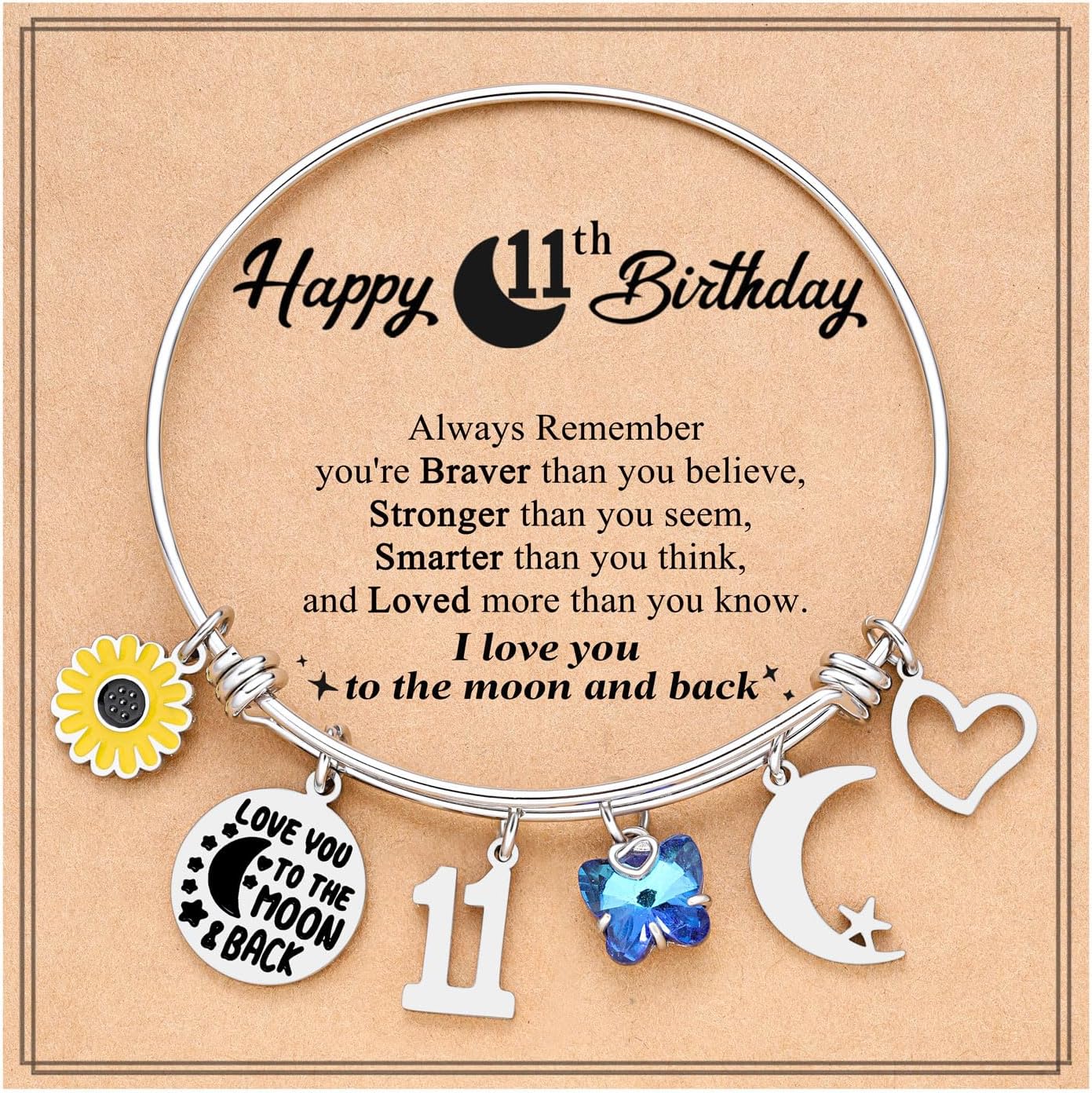 PINKDODOI Love You to the Moon and Back Birthday Bracelets, 5-16 Year Old Girl Gifts for Daughter, Granddaughter, Niece, Friend, Teen Girls