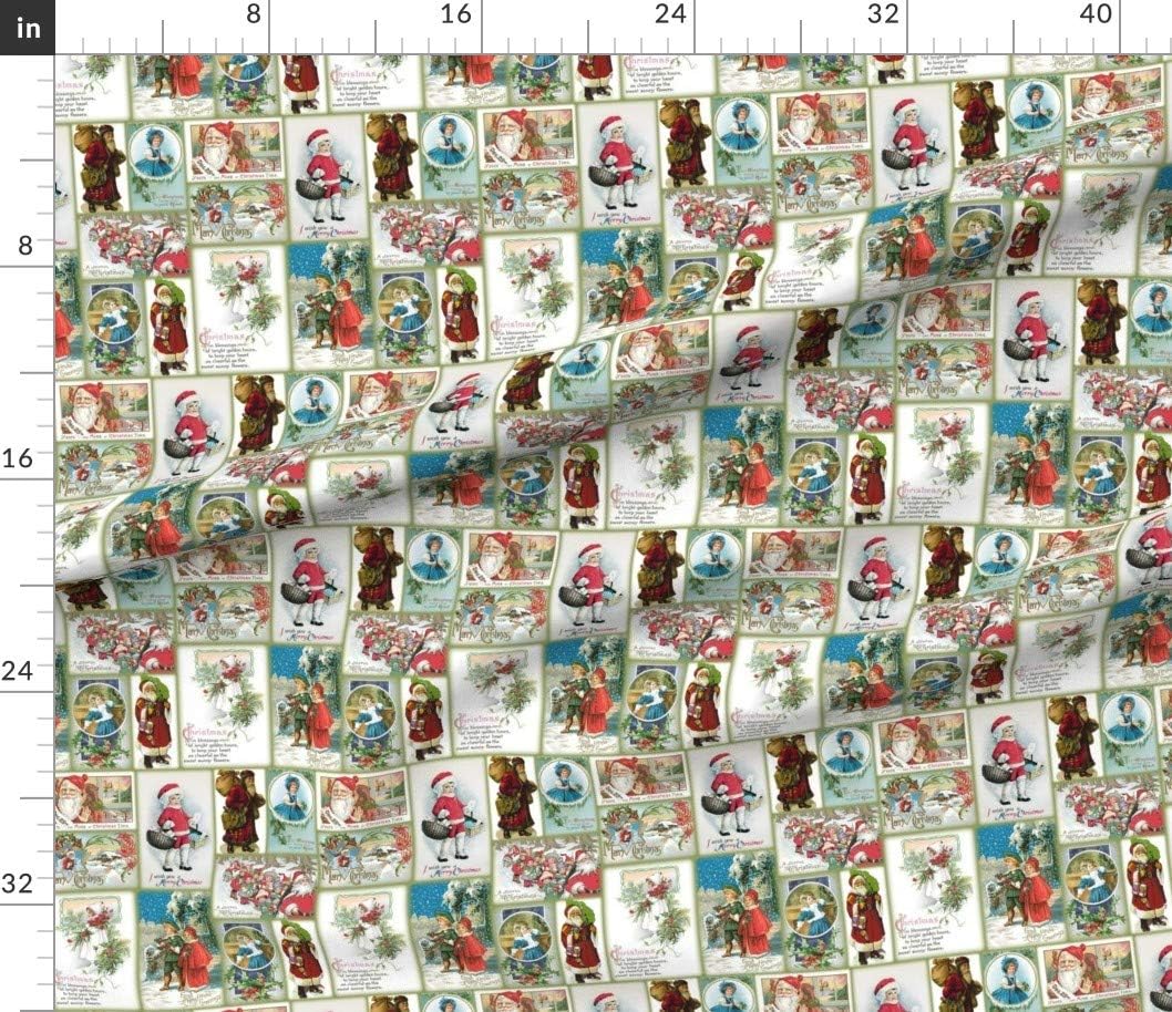 Spoonflower Fabric - Multicolor Christmas Santa December Claus Old Fashioned Cards Merry Printed on Petal Signature Cotton Fabric by The Yard - Sewing Quilting Apparel Crafts Decor