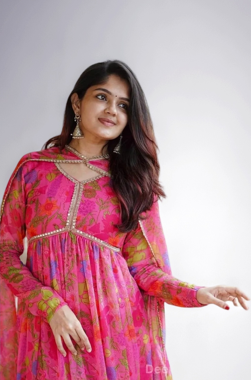 KD Women Floral Print Anarkali Kurta with Pant and Dupatta Set Anarkali Kurti for Women