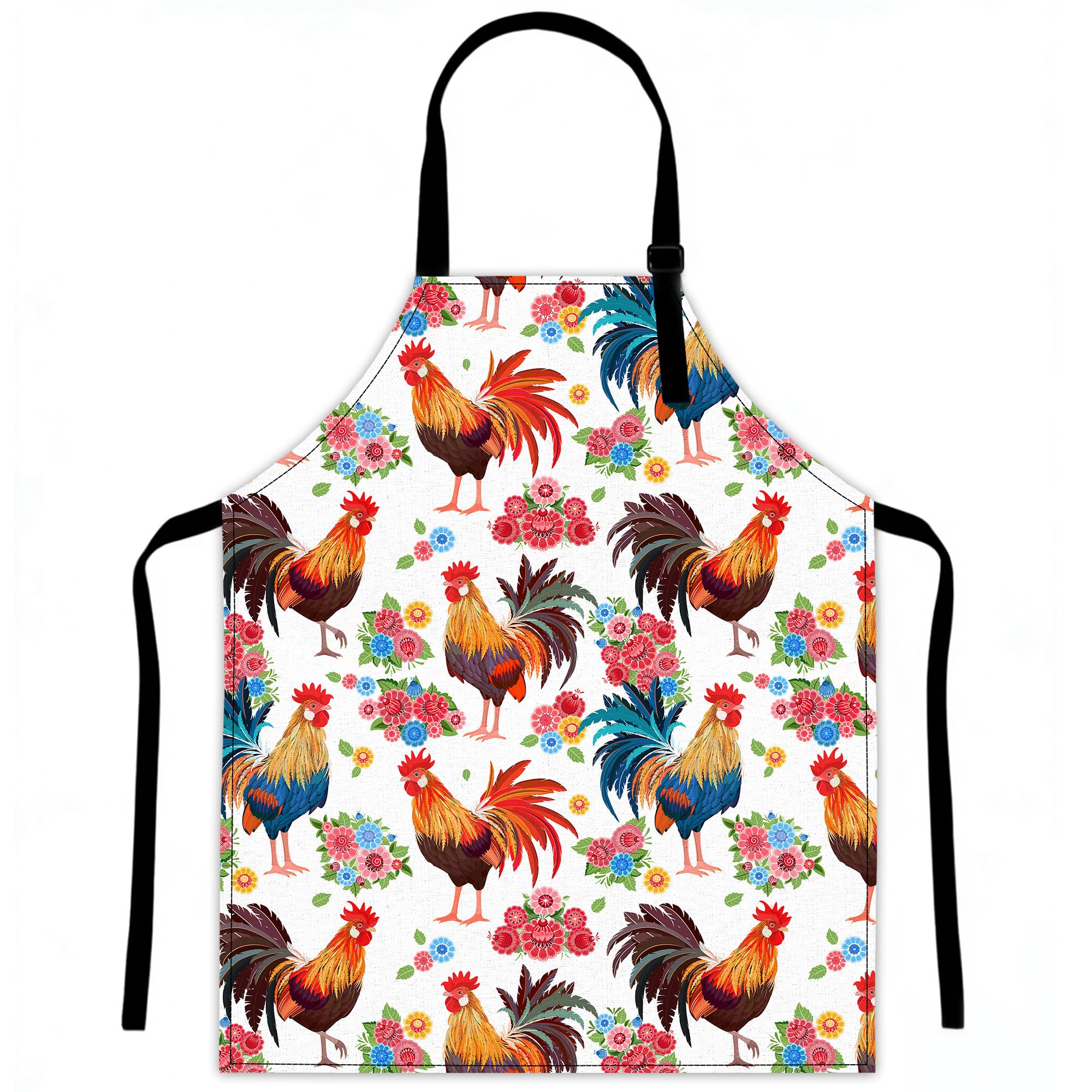 LQEBUY Kitchen Aprons Adjustable Rooster Flower Cooking Apron Bib for Women Men Chef Cooking Baking Gardening