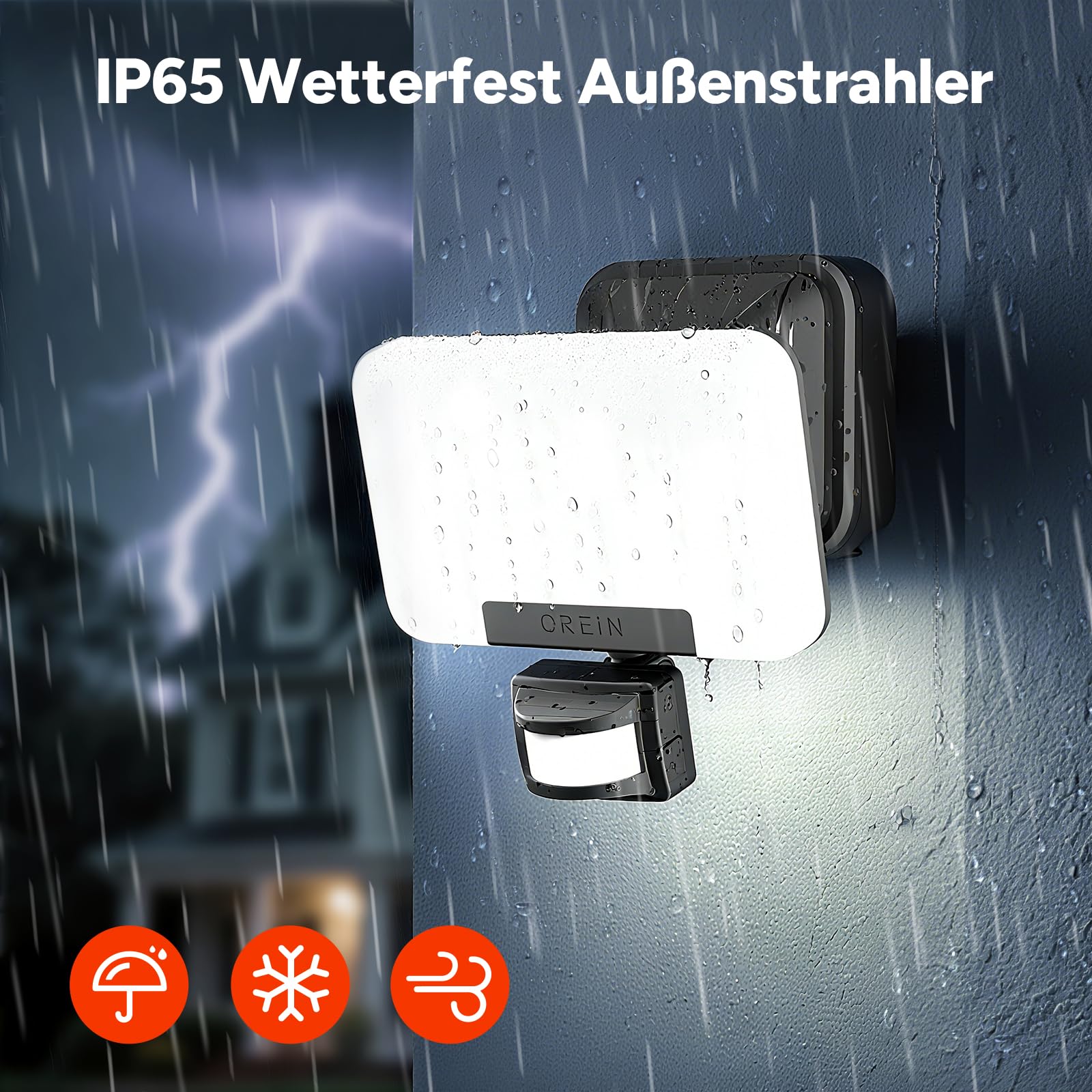 OREiN LED Strahler mit Bewegungsmelder Außen 3000LM 27W IP65 Wasserdicht Flutlicht für Garage Hof Haustür