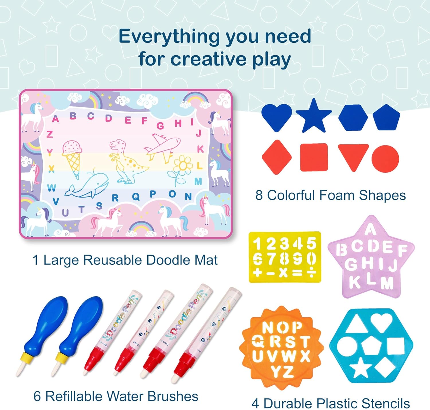 Wildkin Doodle Mat – Extra Large 60 x 42 Inch Water Drawing Mat for Kids, Educational Learning Toy with Letters & Numbers, Mess-Free Coloring for Toddlers & Preschoolers (Unicorn Rainbows)