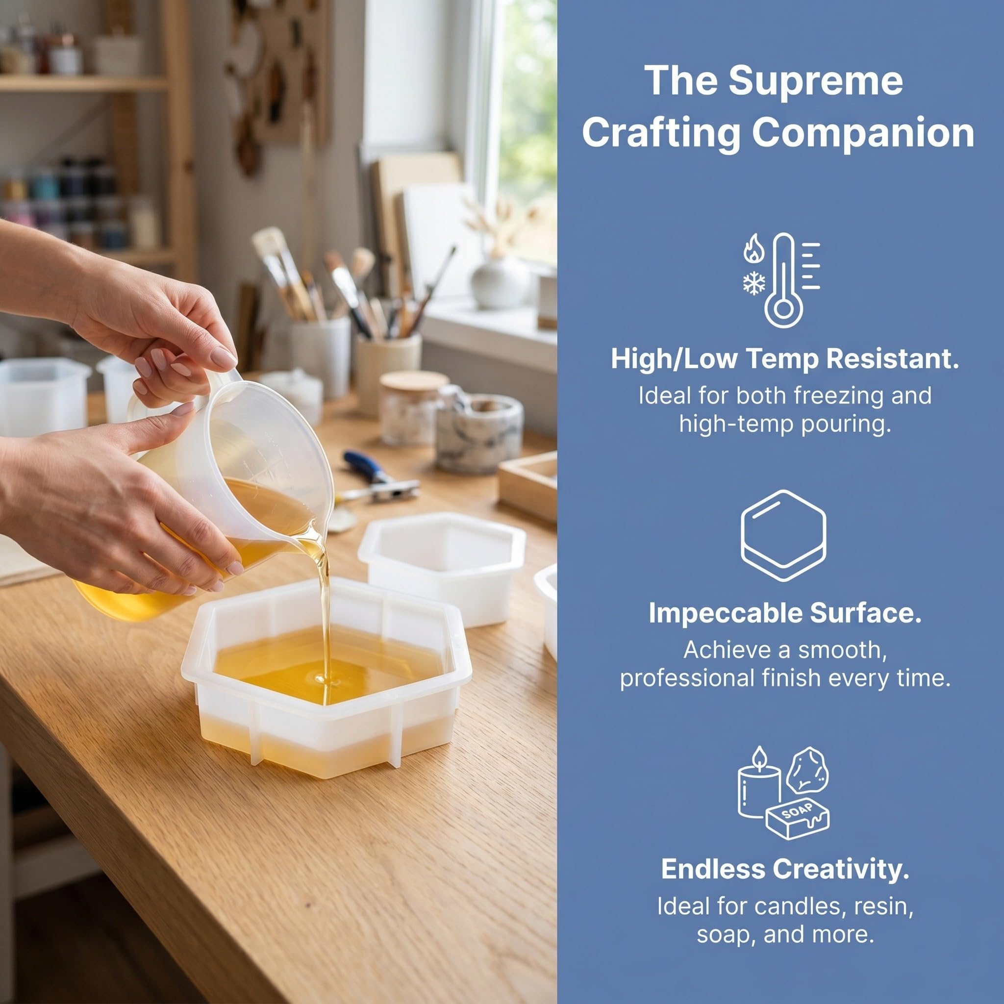 TEHAUX 3 Pezzi Stampo Esagonale in Silicone per Resina Epossidica, Superficie Liscia, Facile Estrazione, per Conservazione Fiori e Uso in Workspace e Home