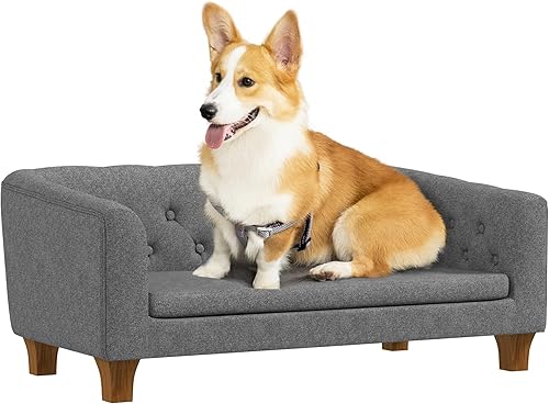 PawHut Sofá elevado para perros, sofá elevado para mascotas para perros pequeños y medianos, con cojín suave extraíble, almohadillas