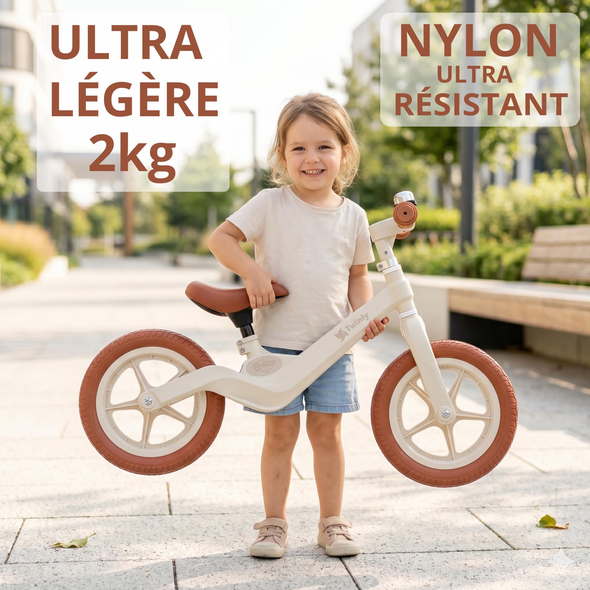 Twinly Breeze Vélo d'équilibre pour enfants de 3 à 7 ans – Vélo sans pédales pour apprendre l'équilibre, selle réglable, vélo léger d'entraînement, jusqu'à 30 kg