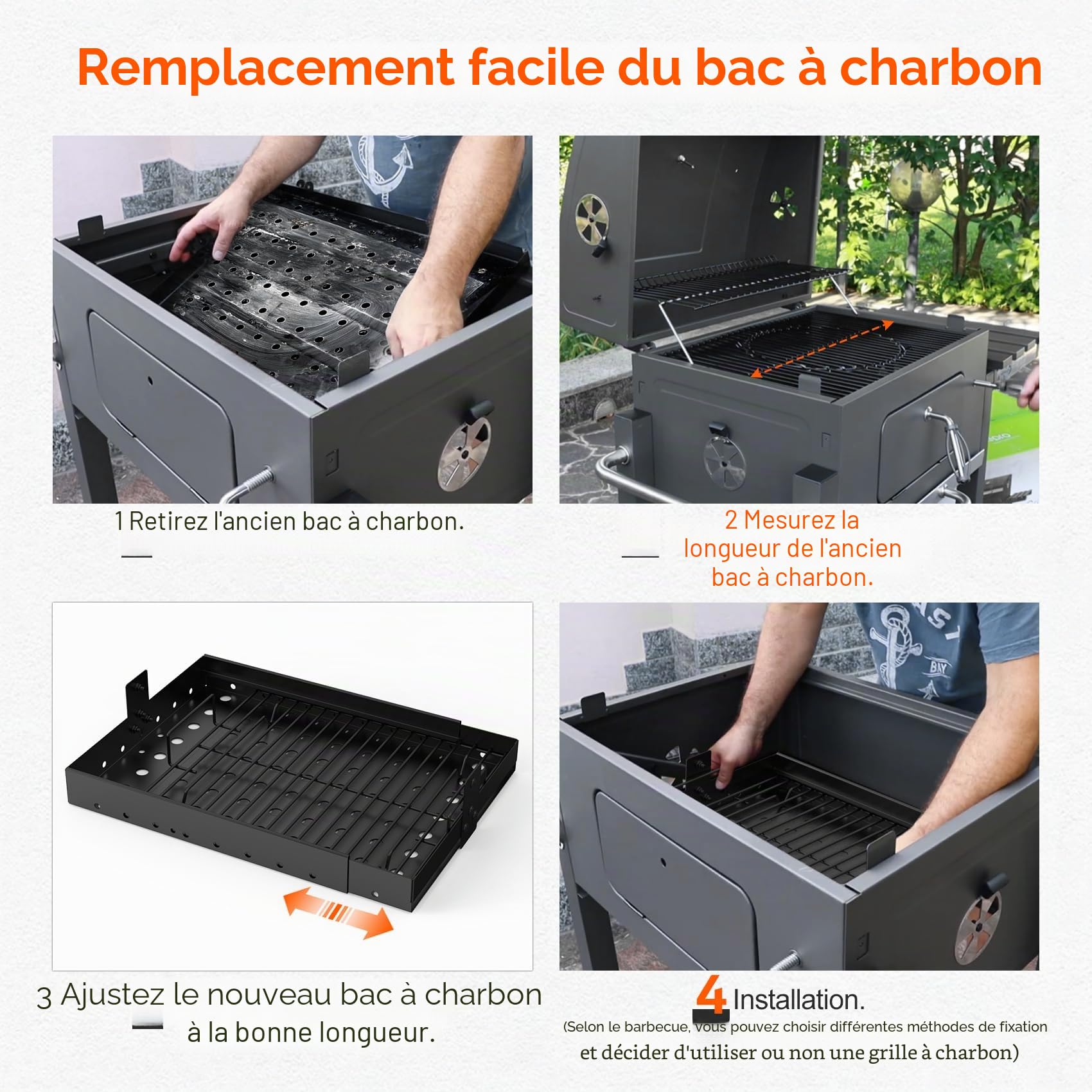 Bac à Charbon pour Barbecue Réglable 38.5-73 cm, Plateau en Acier, Pièce de Rechange Tepro Toronto, Taino Hero XL, Activa