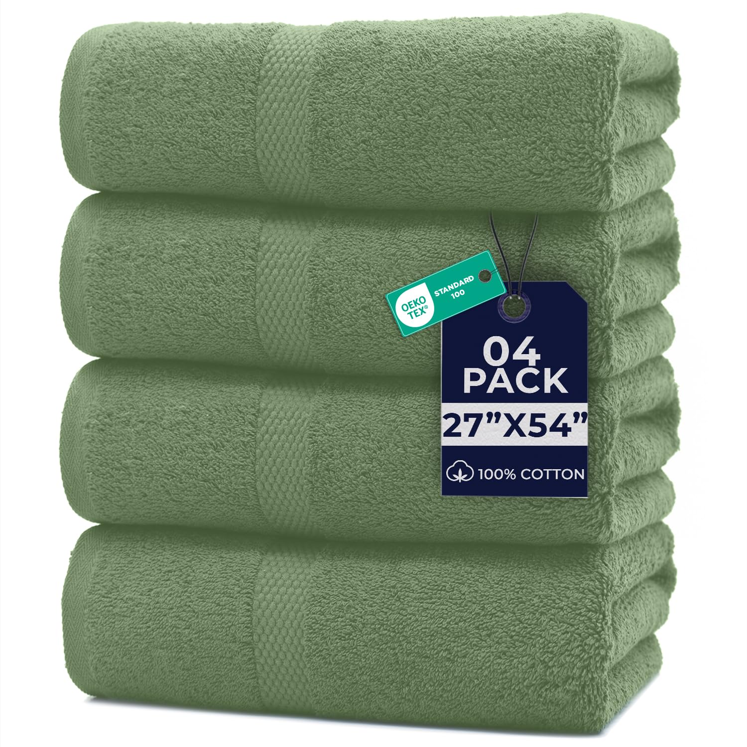 DAN RIVER Bath Towels Set of 4, 27 x 54 Inches, 100% Cotton, Larger & Lighter Weight, Quicker to Dry, Super Soft and Absorbent, Ideal Large Bath Towel