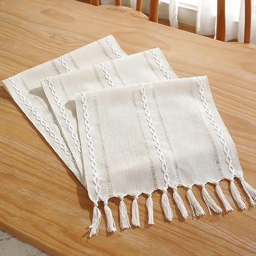 Miniatura 5 de Laolitou Camino de mesa rústico con borlas, decoración de mesa de lino y algodón para fiestas de vacaciones, caminos de mesa de granja, decoraciones