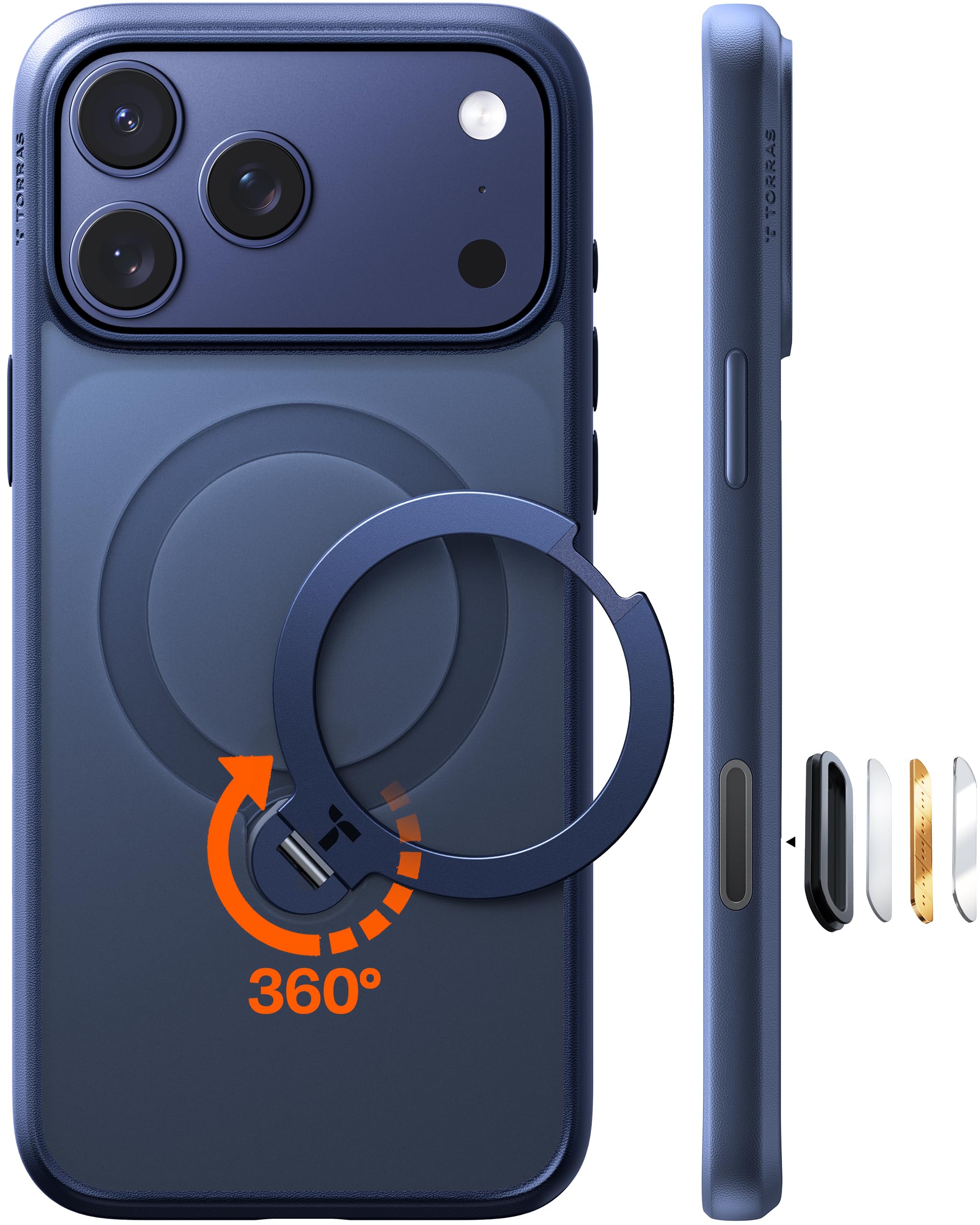 Photo 1 of TORRAS Q3 Spin Case for iPhone 17 Pro Max with Magnetic Stand - Blue