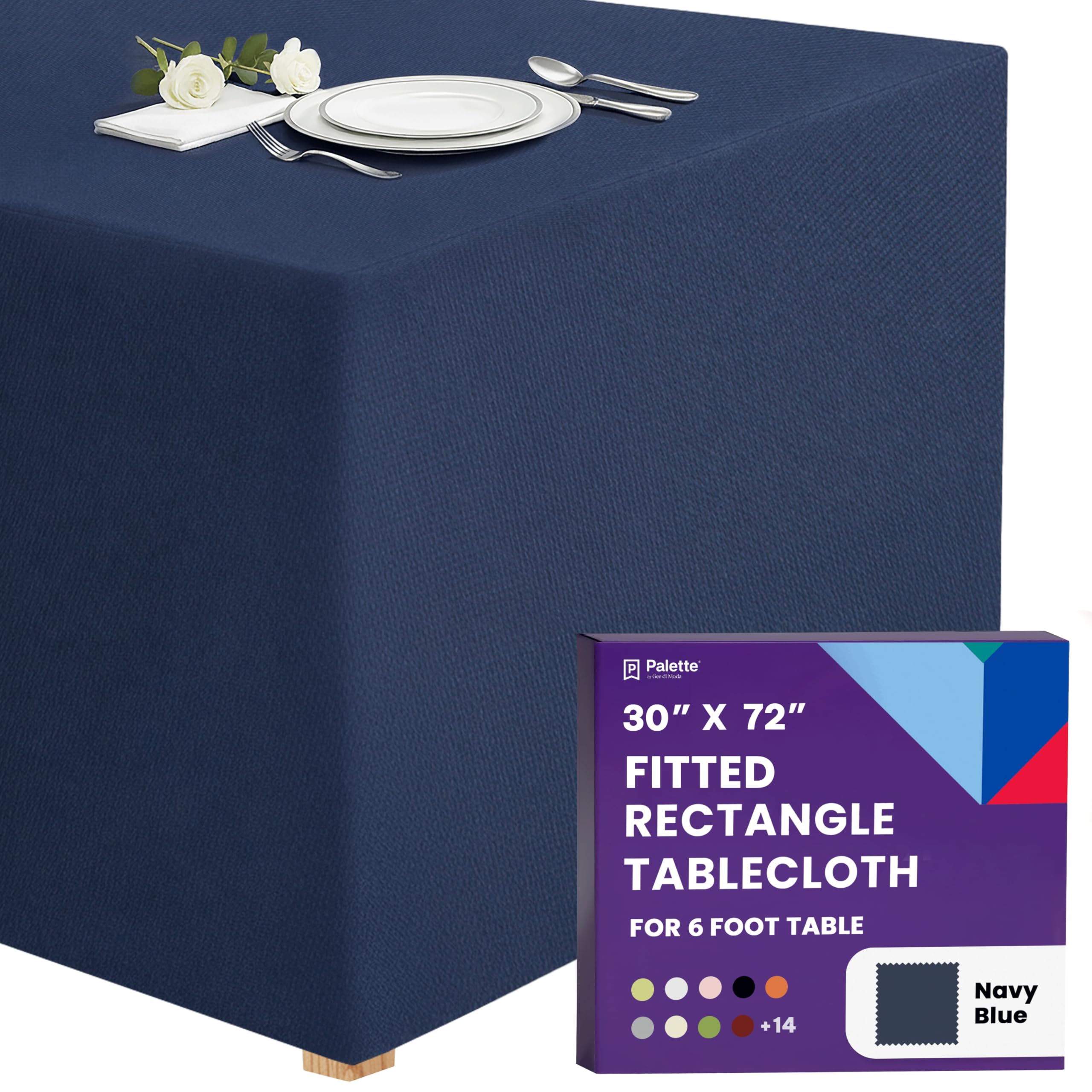 Gee Di Moda Fitted Tablecloth - 72 x 30 Inch Navy Blue Fitted Tablecloth for 6 Ft Rectangle & Buffet Table - Heavy Duty Washable Fabric - For Holiday, Party, Dinner & Wedding