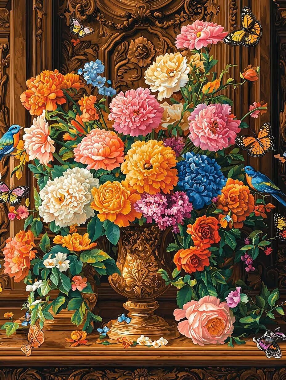 WEISHIWE Blumenvase Malen Nach Zahlen Erwachsene Anfänger, 80x100cm c-411 | Malen nach Zahlen Erwachsene Leinwand Kit, DIY Handgemalt Ölgemälde Set mit 3-Pinseln und Acrylfarbe für Wanddeko,Ohne Rahmen