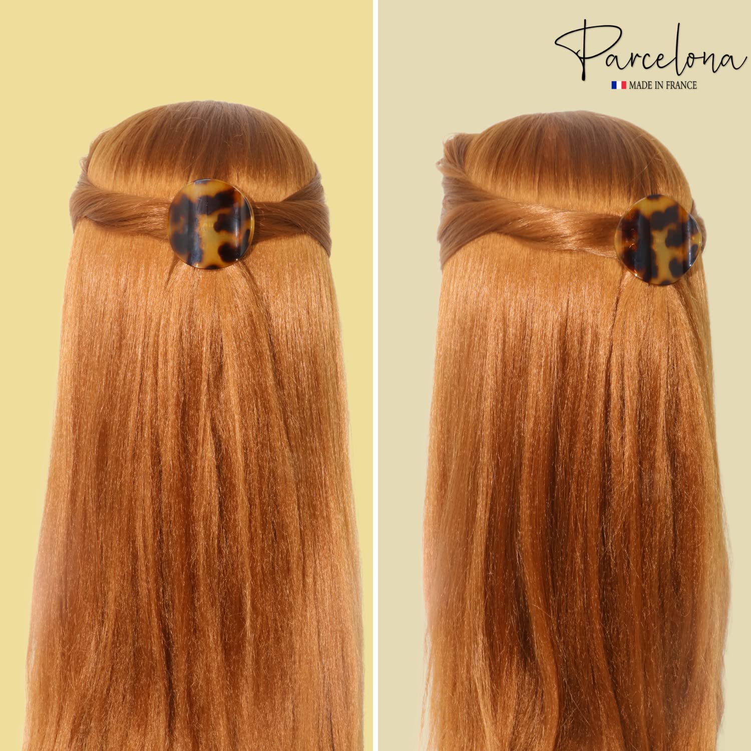 Parcelona French Onde Tortoise Shell Black and Savana Small 2” Celluloid Set of 3 Round Side Slide In Secure Grip Hair Claw for Women and Girls - Image 2