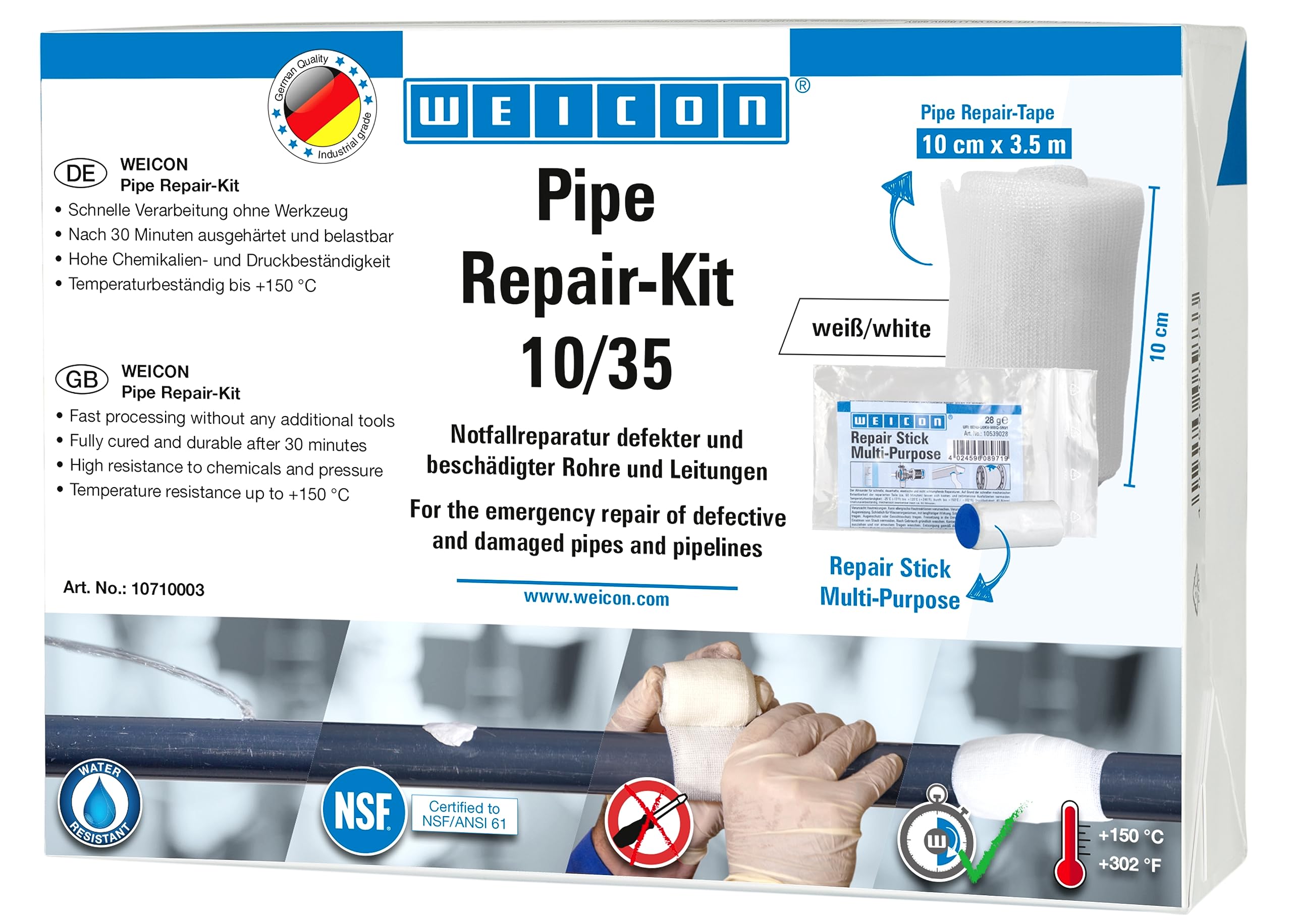 WEICON Pipe Repair-Kit 10/35 | Kit de reparación de tuberías para grietas y fugas en tuberías y conductos