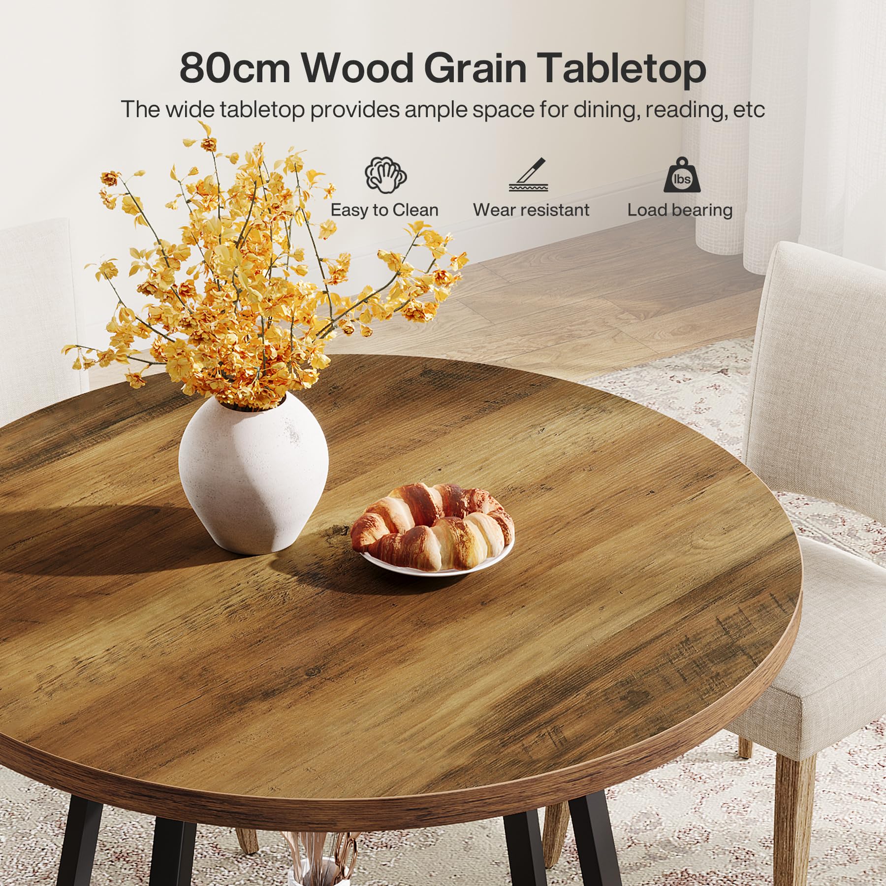 Tribesigns Table à Manger Ronde 80 × 80 × 75 cm avec Étagères, Table pour 2-4 Personnes, Table à Café Industrielle pour Cuisine, Bureau, Appartement, Marron