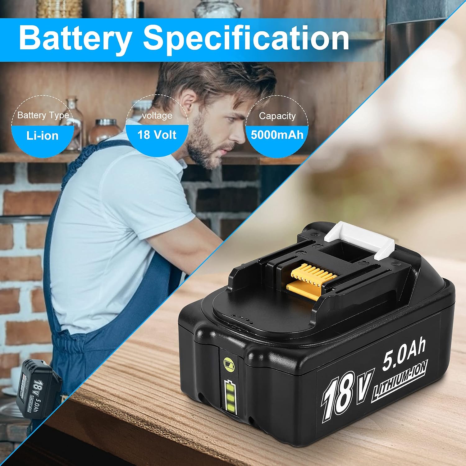 Abeden 18V 5.0Ah BL1850B Battery Replacement for Cordless Power Tools Battery BL1830 BL1840 BL1850B-2 BL1845 BL1815 BL1820 BL1860B LXT-400 18-Volt Batteries