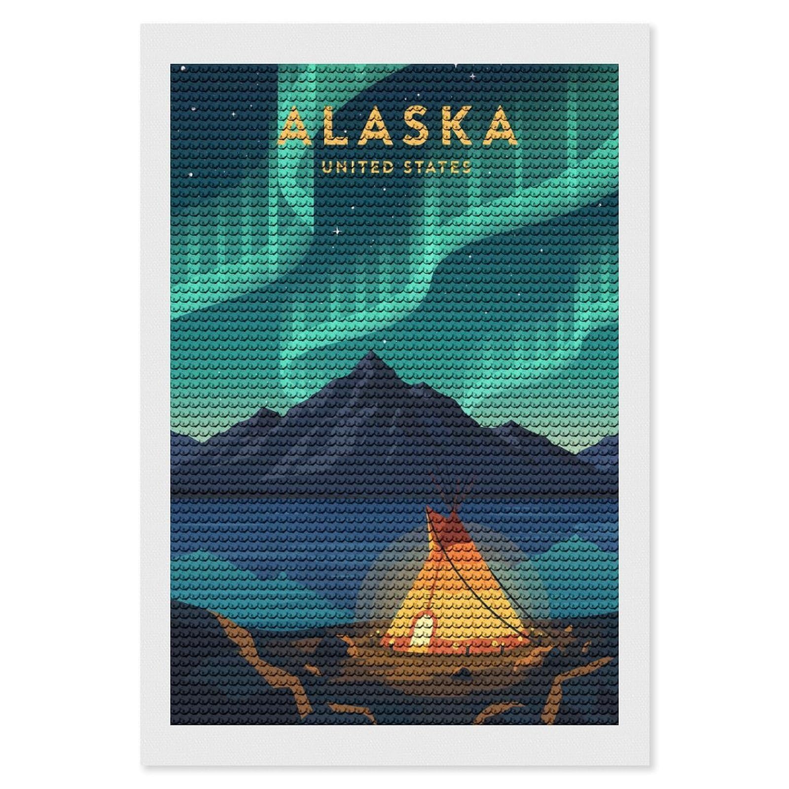 Junmoney Alaska Aurora Borealis Diamond Painting Set 8"x12", for Adults, Decorate Your Room, Thoughtful Handmade Gift, Boho Decor, with Tool Kit