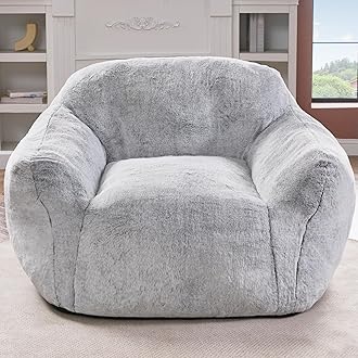 Homguava Bean Bag Chair Bean Bag Chairs for Adults Beanbag Giant Bean Bag Chair with Spacious Design Bean Bag Couch with Armrest Large Bean Bag Chair with Filler for Living Room Bedroom (Light Grey)