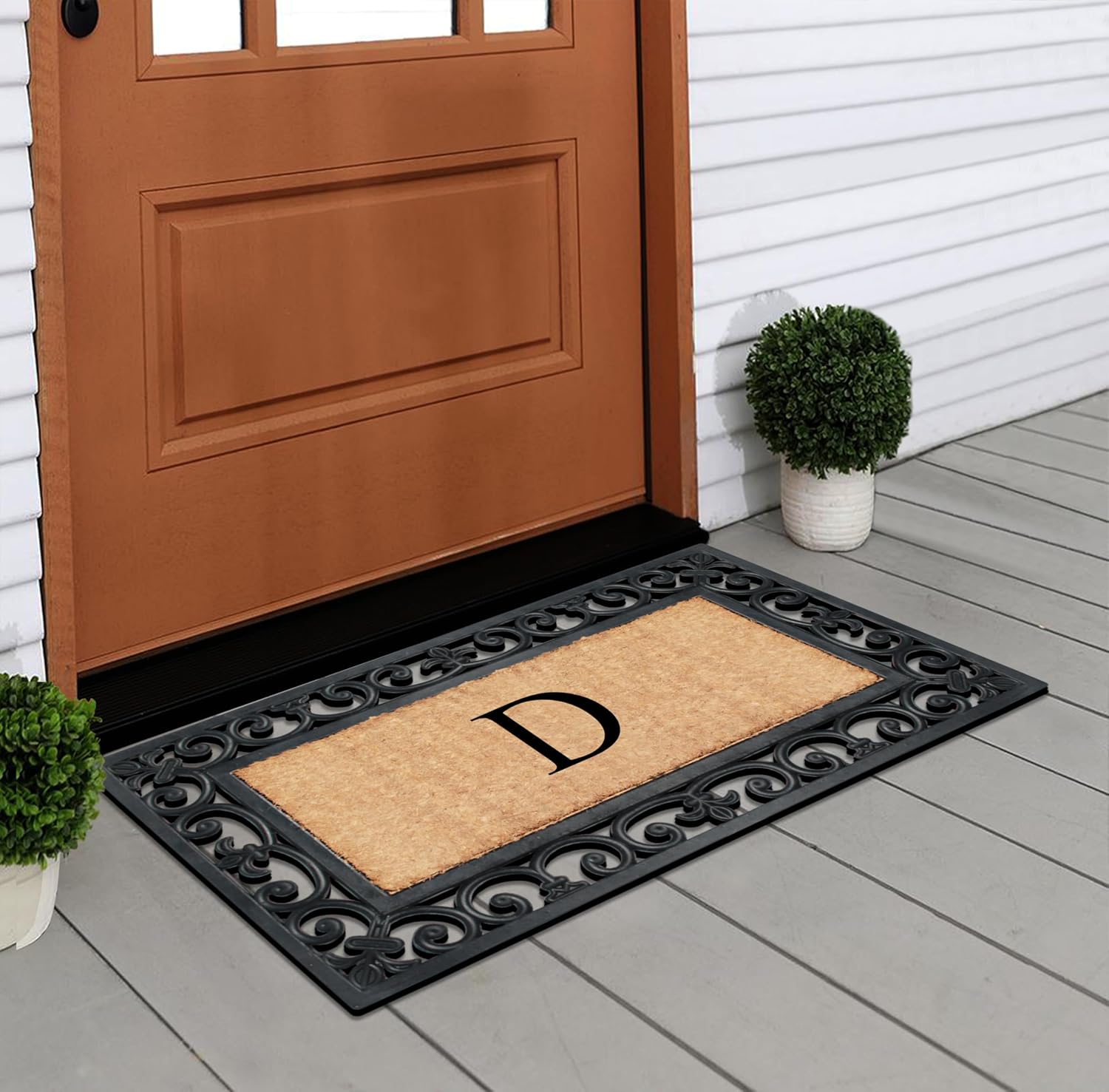 A1HC Natural Rubber Coir Monogrammed Doormat 18"x30", Anti-Shed Treated Durable Front Door Mat for Outside Entrance, Heavy Duty, Low Profile, Easy to Clean, Long Lasting Porch Entry Mats