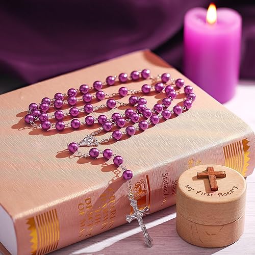 Miniatura 6 de Loetere Regalos de bautismo para niñas y niños, rosario católico, mi primer rosario y caja de recuerdo para baby shower, santa, primera comunión,