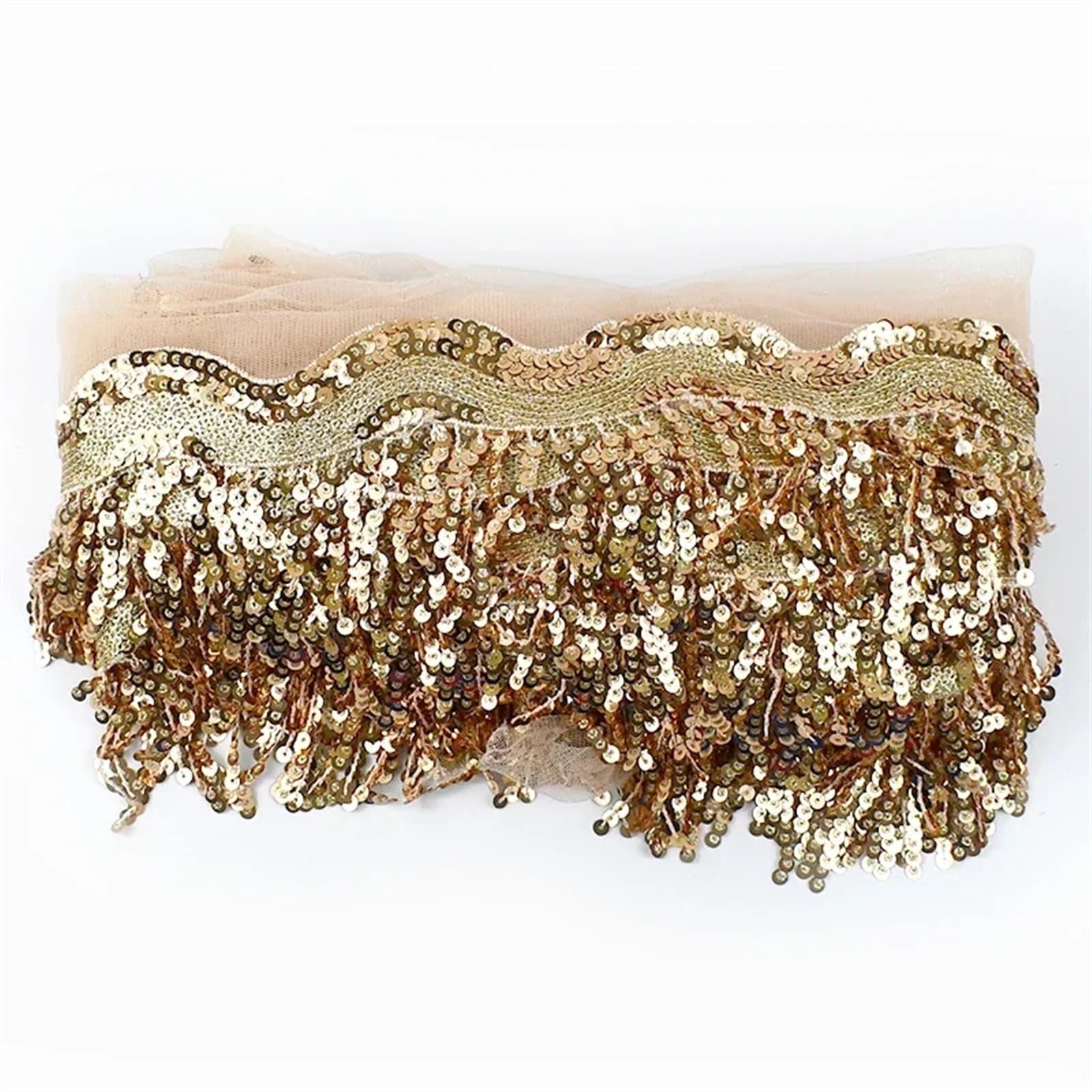 Ribete de flecos y borla de lentejuelas 8cm cinta de malla para costura de ropa