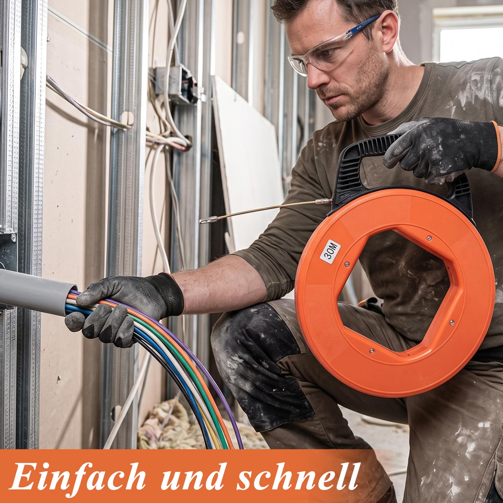 Kabeleinziehhilfe 50m 5mm Einziehspirale mit Einziehfeder