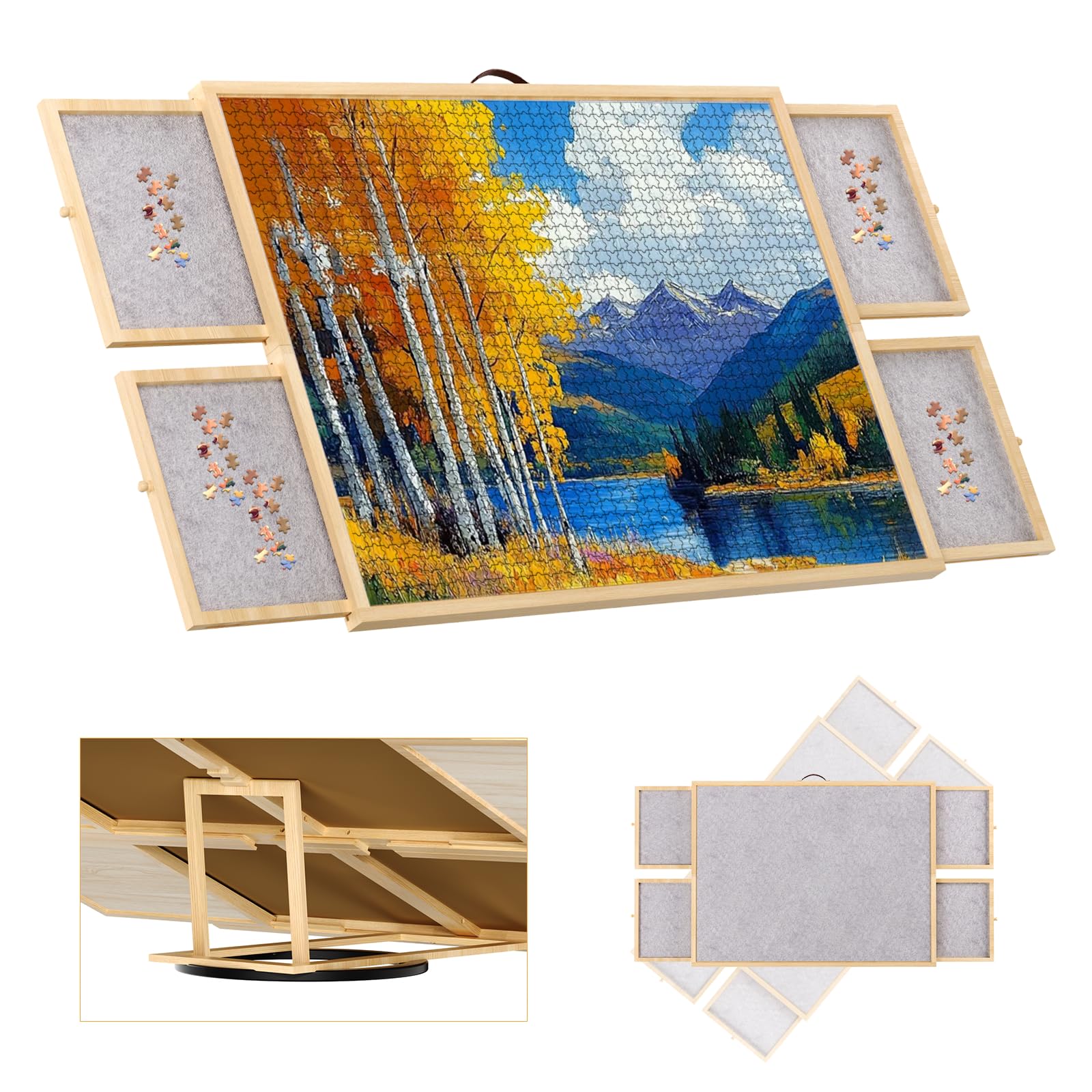 Photo 1 of Novarieth 1500 Pieces 2-in-1 Tilting & Rotating Puzzle Board with 3-Angle Adjustment & Dual Rotation Mode, Splicing Portable Wooden Lazy Susan Jigsaw Puzzle Table with Drawers for Gifts