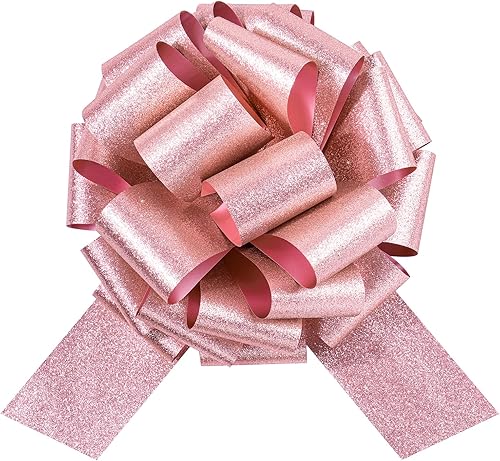 LeZakaa Lazo de regalo rosa de 12 pulgadas, lazo gigante con purpurina, lazo para automóvil, lazo grande gigante para decoración de regalos grandes,