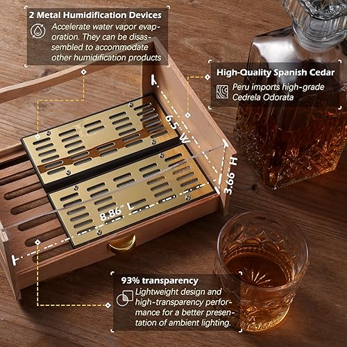 Miniatura 4 de Gabinete LED para humidor de puros, cedro español peruano, higrómetro de precisión, diseño elegante y hermoso, regalo excepcional para padres,
