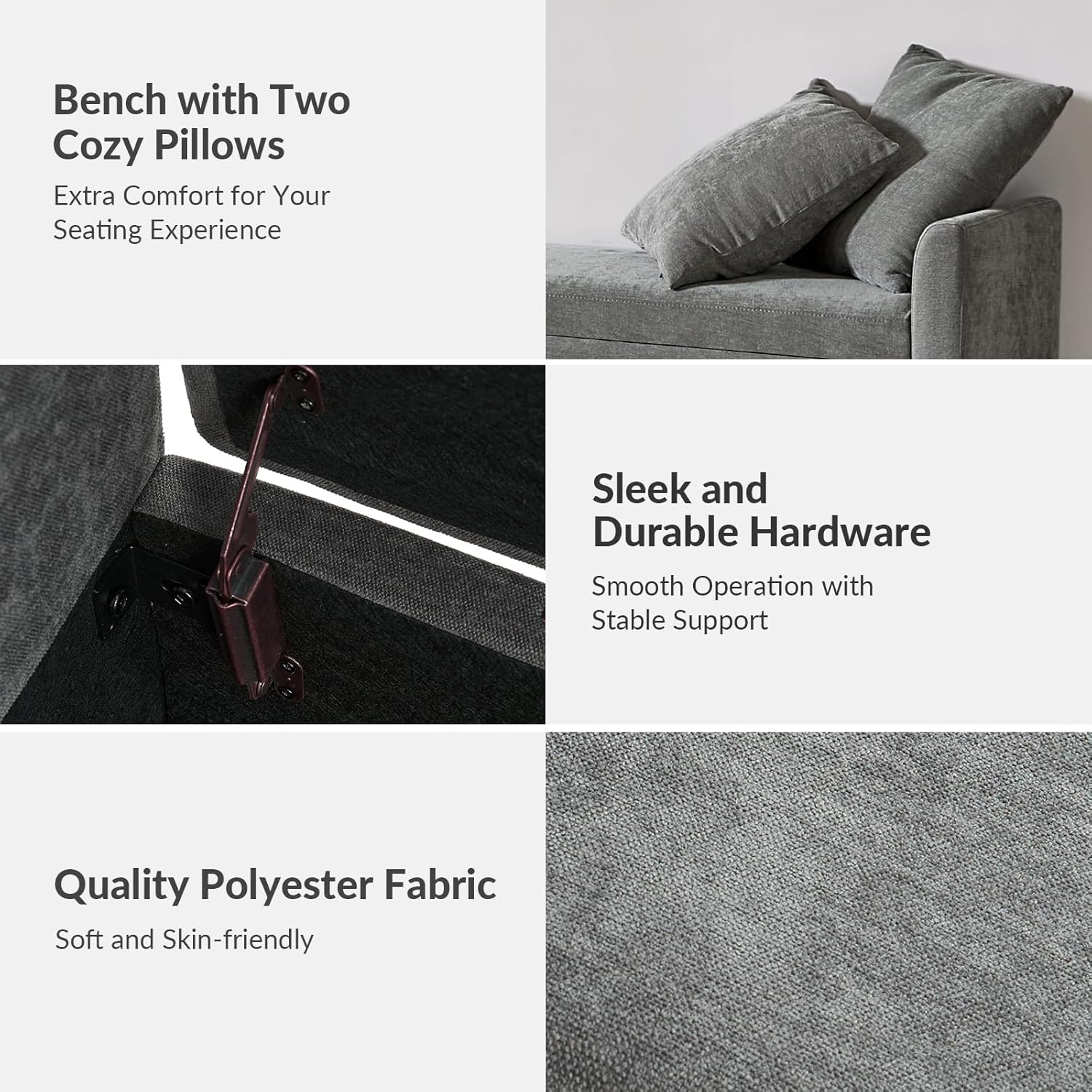 59.5" Modern Storage Ottoman Bedroom Bench, End of Bed Bench with Arms and Throw Pillows, Footrest Stool for Living, Dining Room, Entryway and Hallway, Charcoal