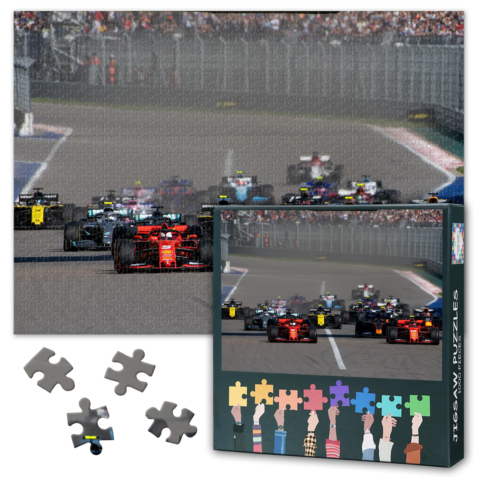 Racing Car Jigsaw Puzzles 1000 Pieces for Adults Difficult Challenge Sport Theme Puzzles as Gifts for Adults Racing Scene Jigsaw Puzzle for Family Party Nights 27.5"X19.7"