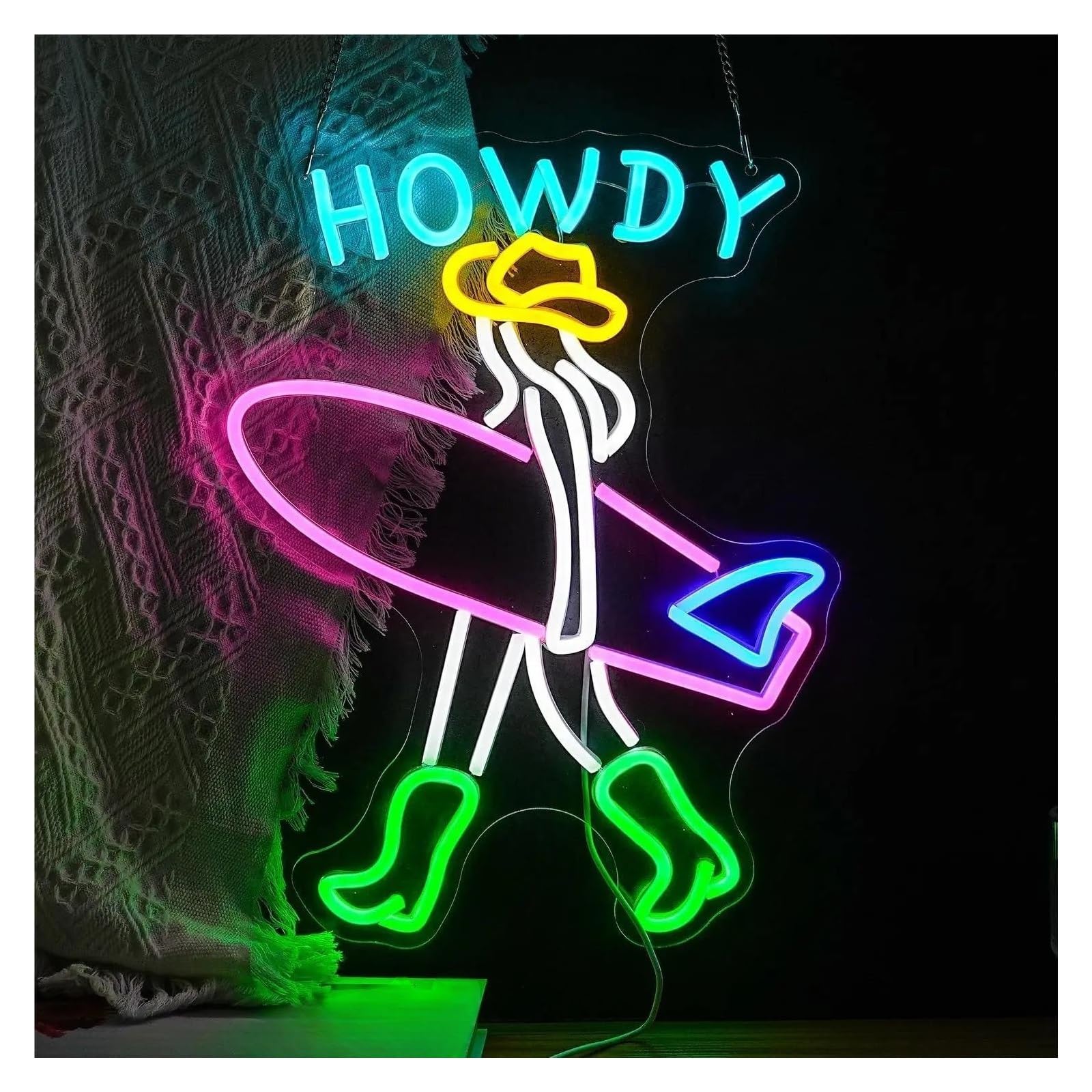 LEMST Sign Lamp Surfer Neon Sign USB Powered Dimmable Howdy Cowboy Neon Light for Sand Surf Clubs Decor Neon Wall Art 29cmx38cm