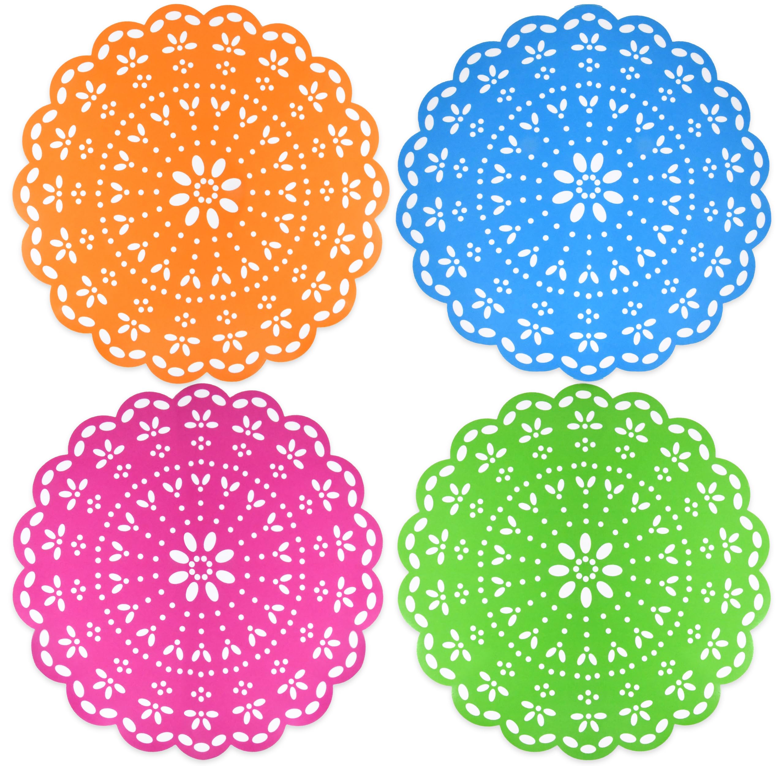 60 Pcs Fiesta Paper Place Mats 13.5" Mexican Cinco De Mayo Disposable Placemat Round Paper Doilies Cutouts for Mexicana Party Supplies Tableware Decor