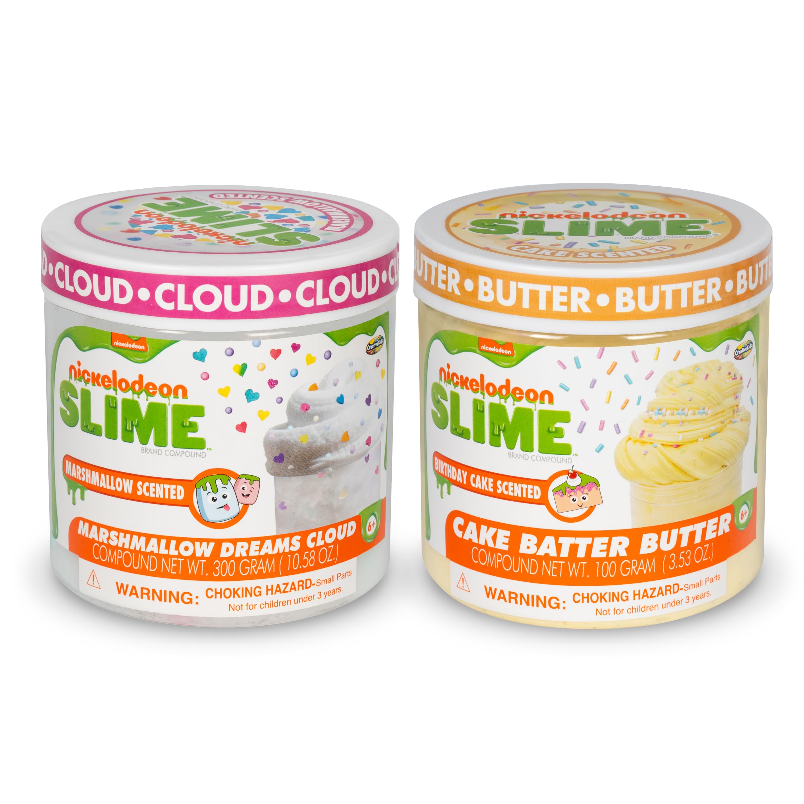 Nickelodeon Slime Pack of 2 - Cake Batter Butter & Marshmallow Dreams Cloud Jars, Butter Scented for Kids
