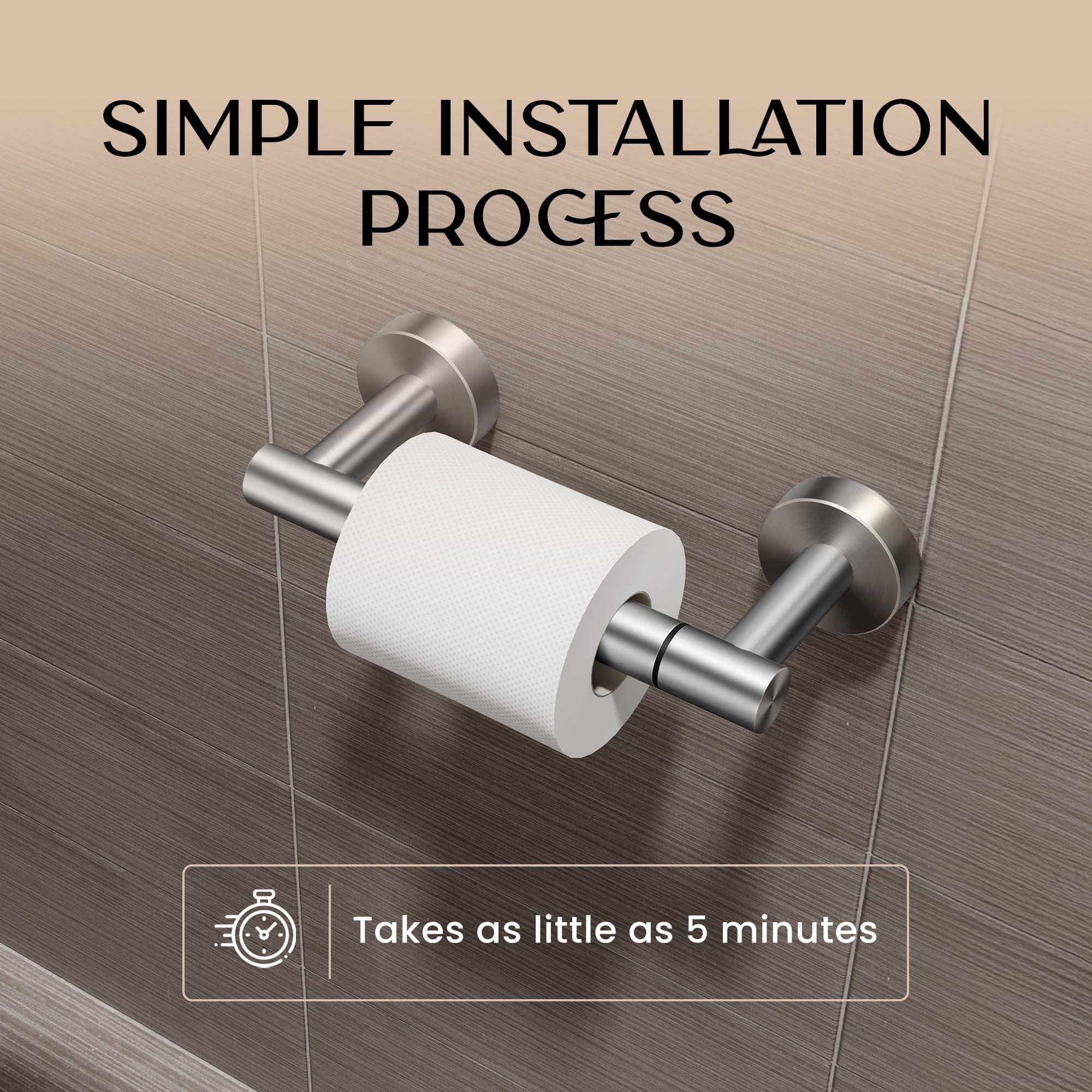 Day Moon™ Brushed Nickel Toilet Paper Holder - Wall Mount Modern Roll Holder for Bathroom - Image 5