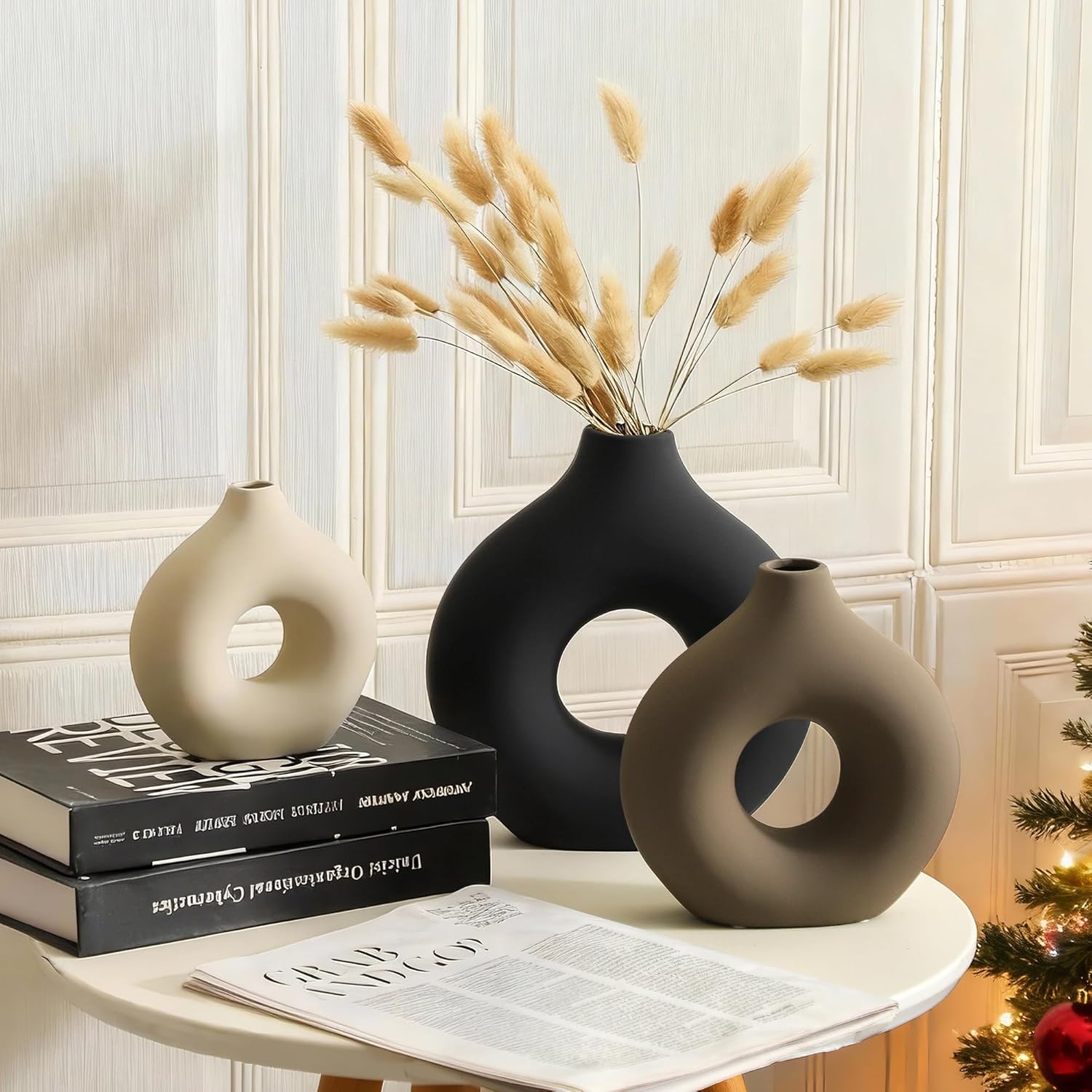 Ceramic Vase Home Table Decor - Flower Vases Set of 3 Small Living Room Centerpiece Decorations for Shelf Bedroom Office Kitchen Dining Desk Modern Aesthetic Farmhouse Decorative (Classic) - Image 3