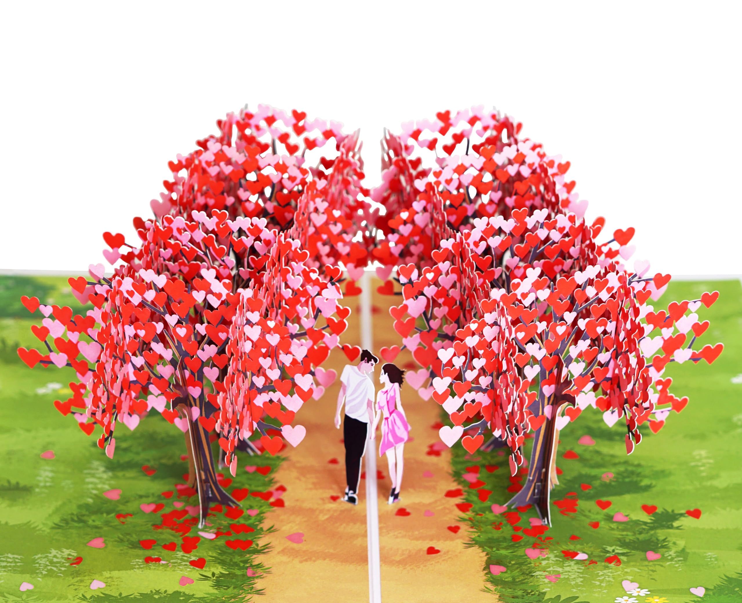 Romantic Couple Heart Tree Path Pop Up Anniversary Cards, 6x8in Wedding Anniversary Card, Valentines Day Card, 3D Gift for Her, Him, Husband, Wife (Heart Tree Path).