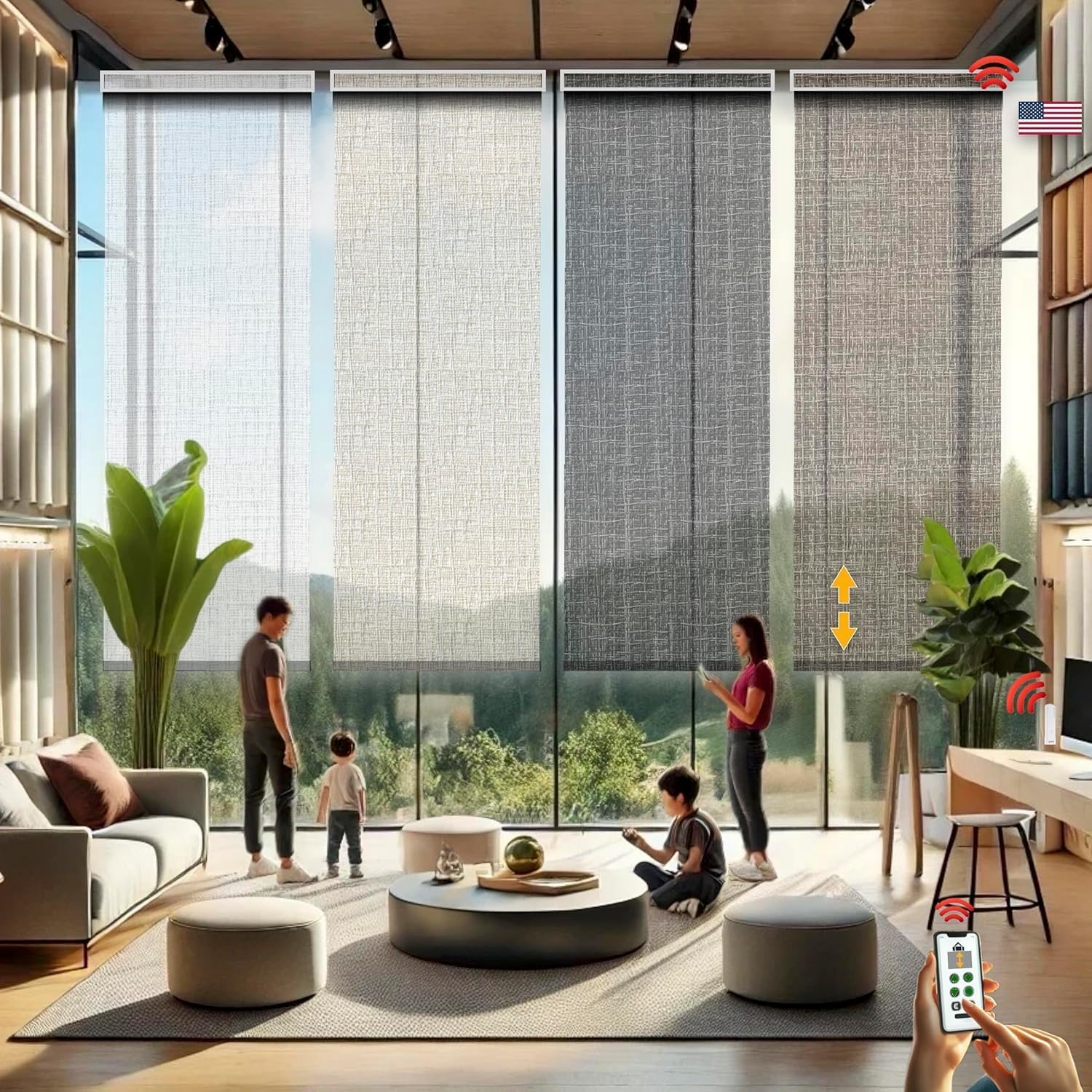 HILADUO Customized Solar Screen Roller Shade Blinds with Remote-Controlled Motorized Operation, High Visibility, Made in The USA