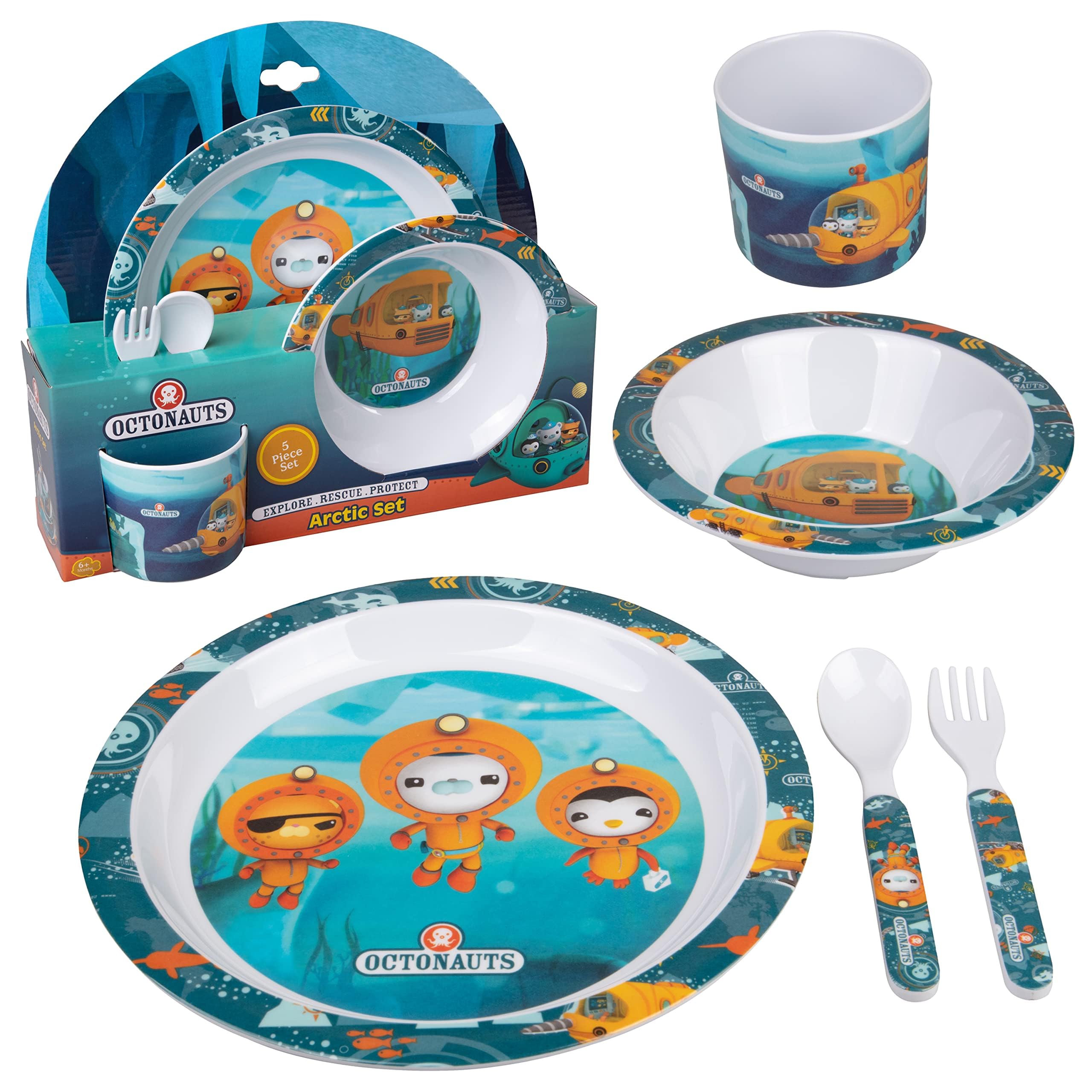 5 Piece Toddler Dinnerware Set - Orange Artic Set Includes Reusable Raised Edge Plate, Bowl, Cup & Utensils - Durable, BPA Free, Dishwasher Safe - Easter Basket Gift for Kids, Boys & Girls