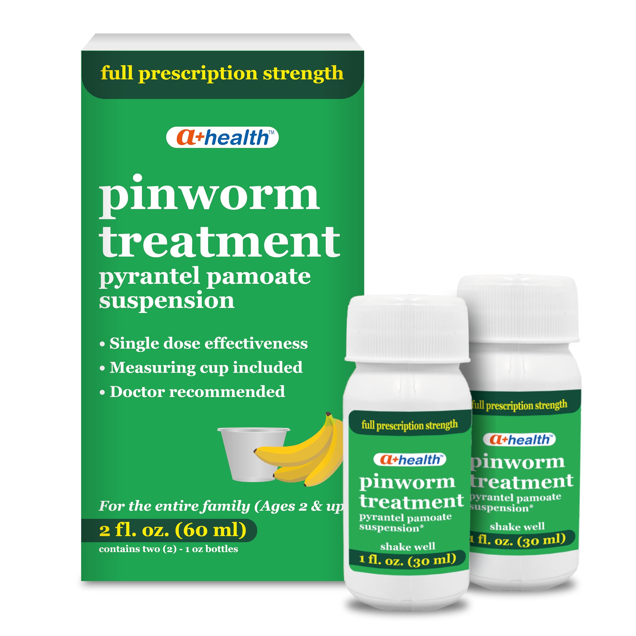 A+Health Pinworm Treatment Pyrantel Pamoate Oral Suspension, Family Pack, for Ad