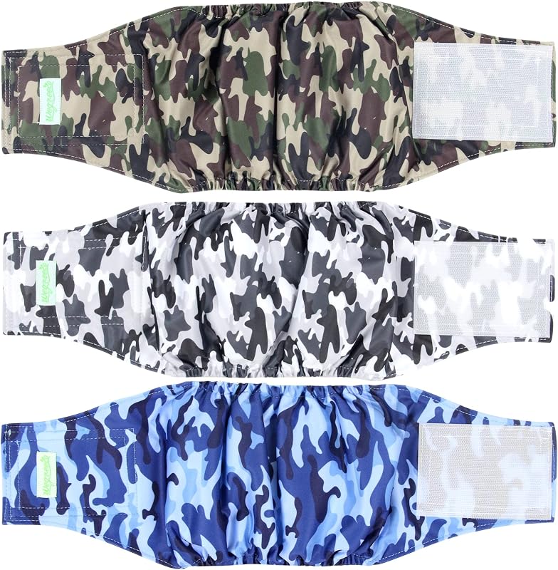 Fralda lavável para cães machos wegreeco com fechamento ajustável Camo XS — Pacote com 3