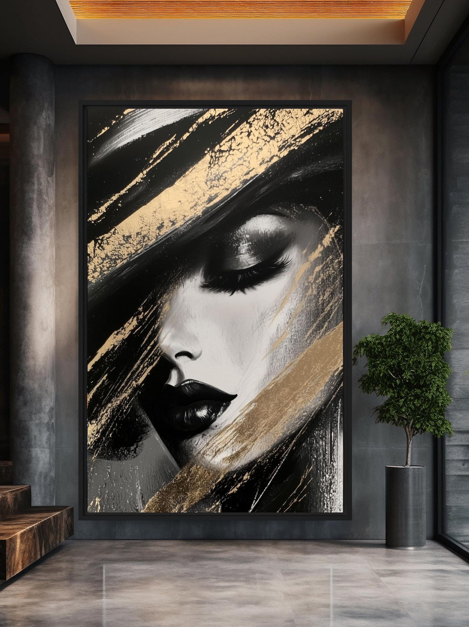 TONGYINLI Black and Gold Woman Portrait Wall Art, Fashion Print Canvas Painting for Living Room, Home Wall Decor Posters(60x90cm/Frameless)
