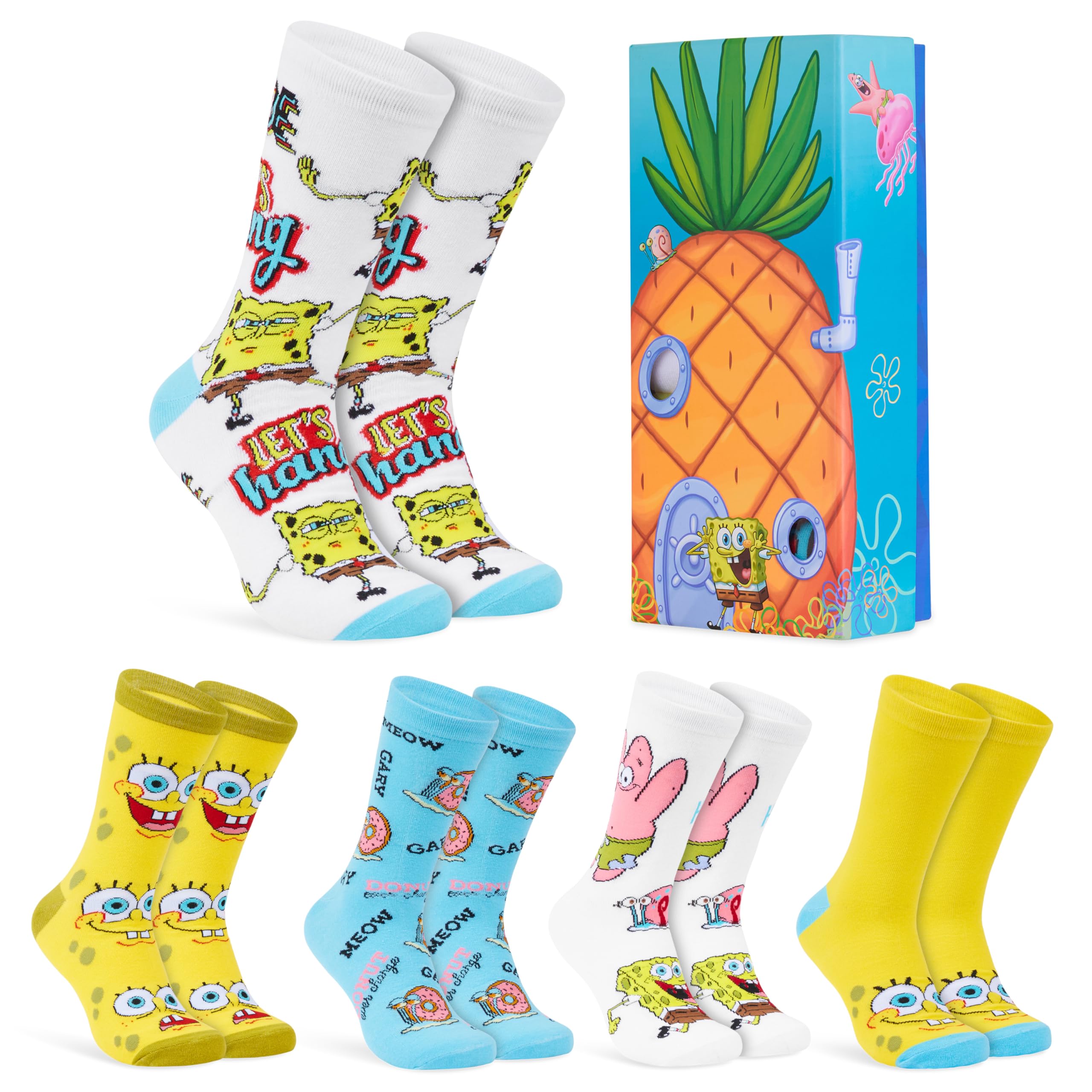 SpongeBob Squarepants Calzini Uomo - Calze Uomo Pacco da 5 - Calzini Divertenti per Ragazzo Taglia Unica Cotone Misto - Regalo Natale Compleanno